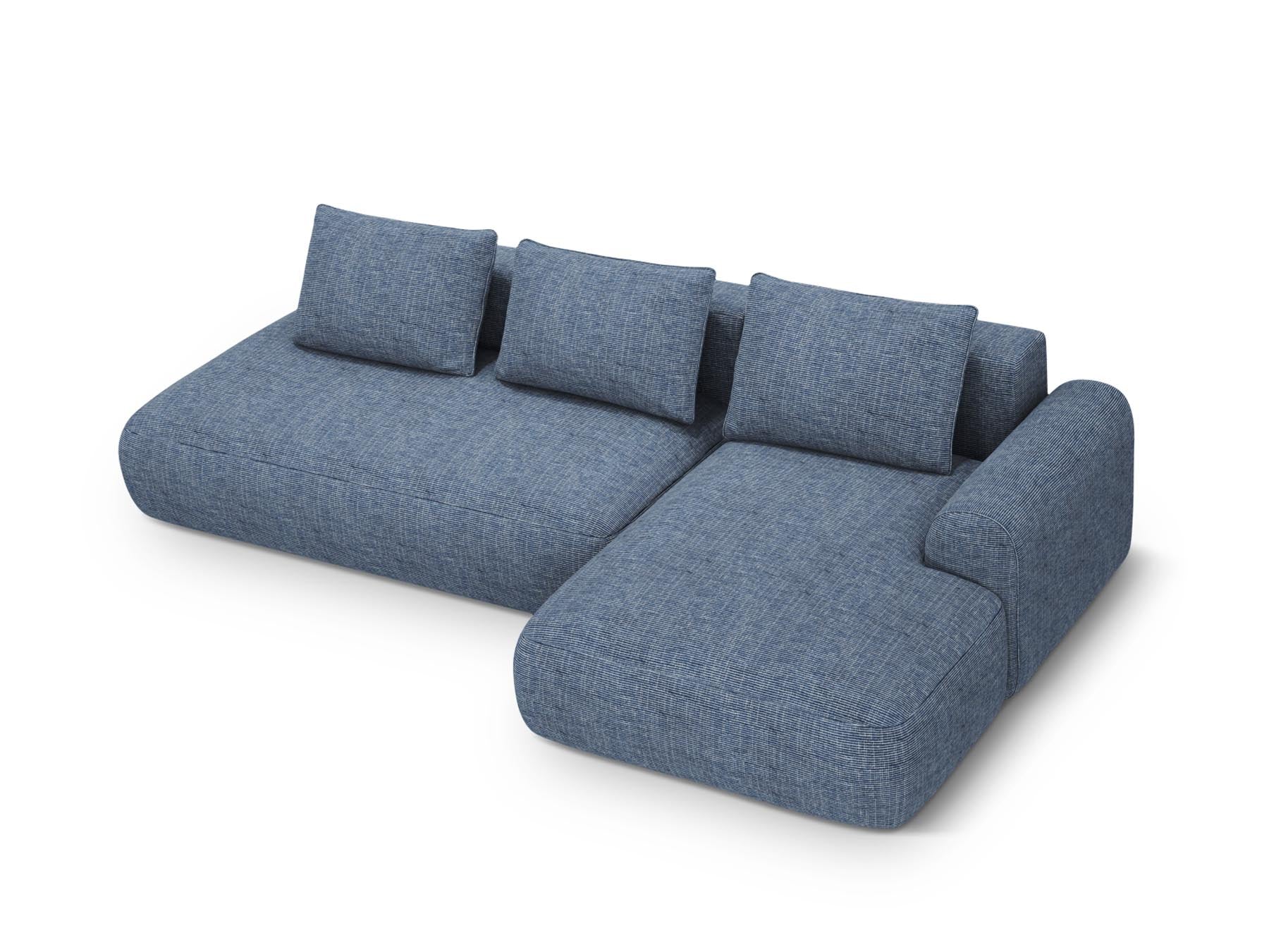 5-Sitzer Ecksofa Calma rechts mit Schlaffunktion und Stauraum in Blue Melange-Baltimore präsentiert im Onlineshop von KAQTU Design AG. Bettsofa rechts ist von Cosmopolitan Design