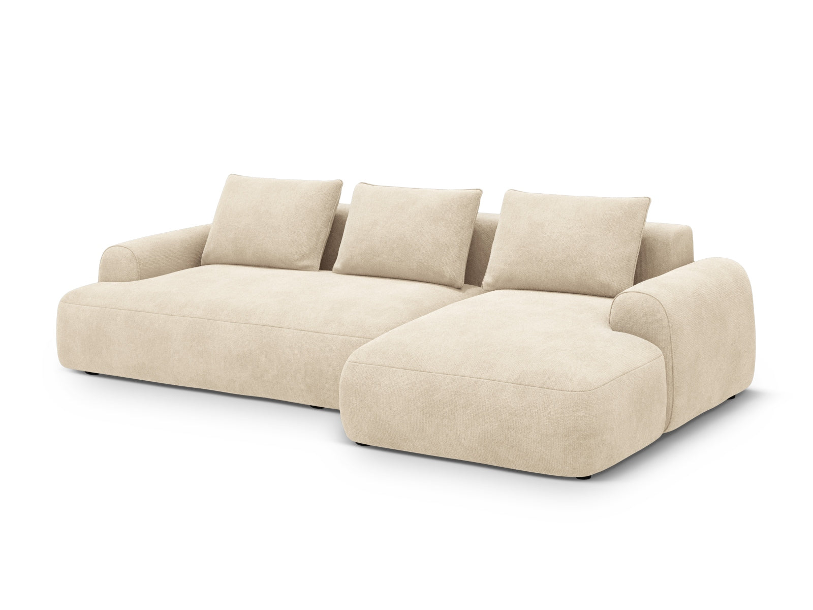 Elegantes 3-Sitzer Ecksofa Calma in Light Beige-Vogue, ideal für Wohnräume, mit praktischer Schlaffunktion und Stauraum.