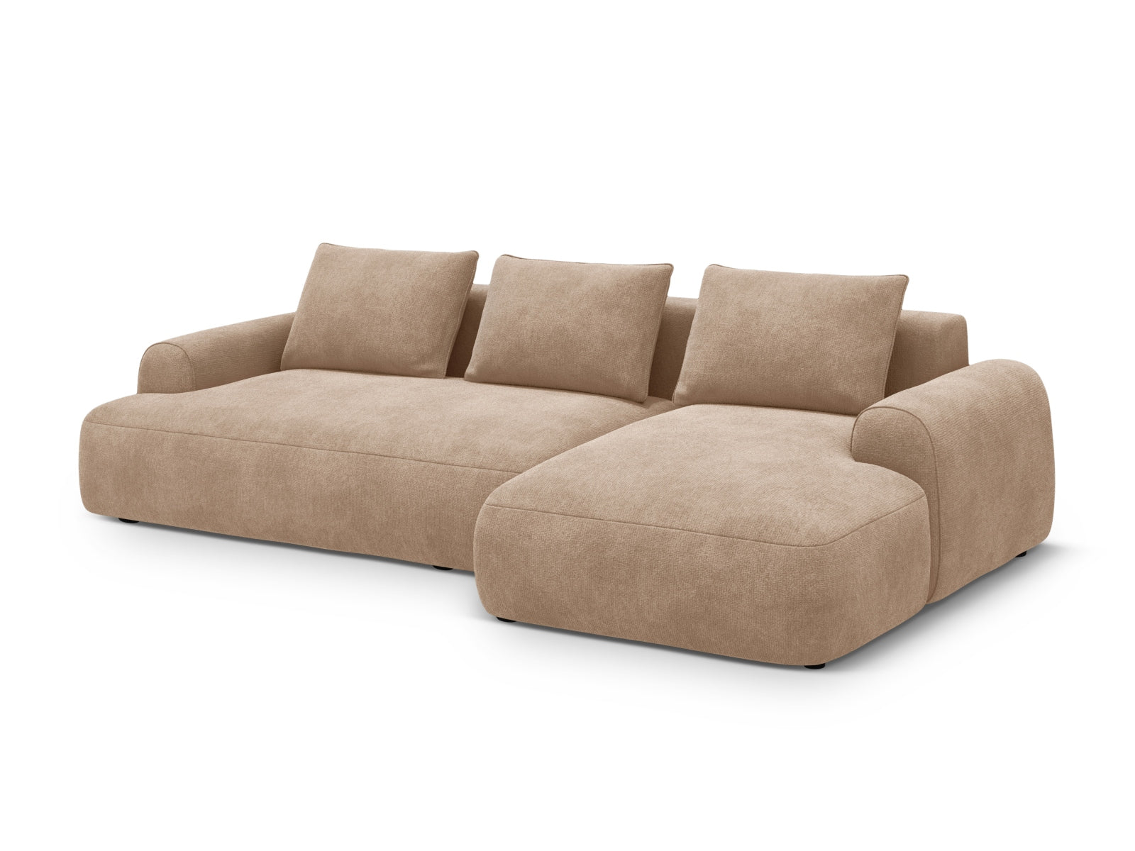 Elegantes 3-Sitzer Ecksofa Calma in Dark Beige-Vogue, ideal für Wohnräume, mit praktischer Schlaffunktion und Stauraum.