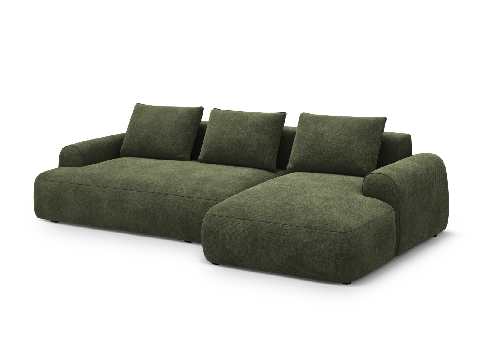 Elegantes 3-Sitzer Ecksofa Calma in Green-Vogue, ideal für Wohnräume, mit praktischer Schlaffunktion und Stauraum, von Cosmopolitan Design.