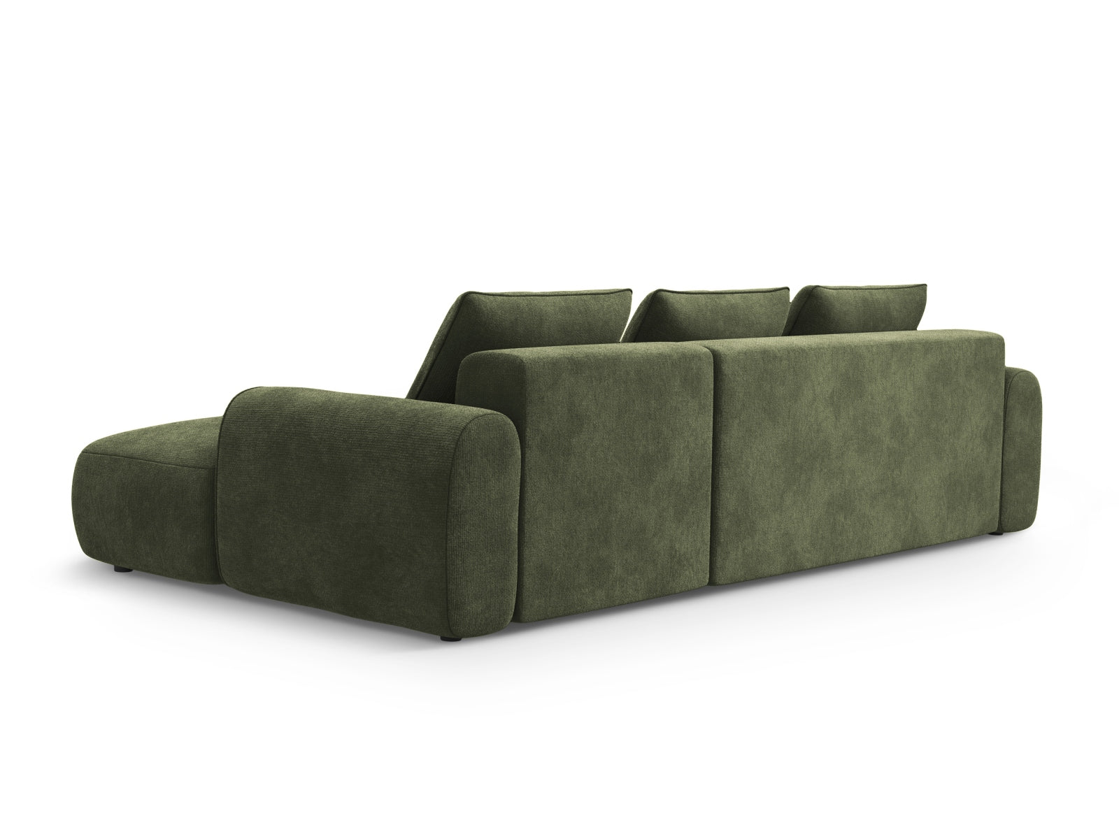 Modernes 3-Sitzer Ecksofa Calma in stilvollem Grün, bietet Komfort, Schlaffunktion und cleveren Stauraum für Ihr Zuhause.