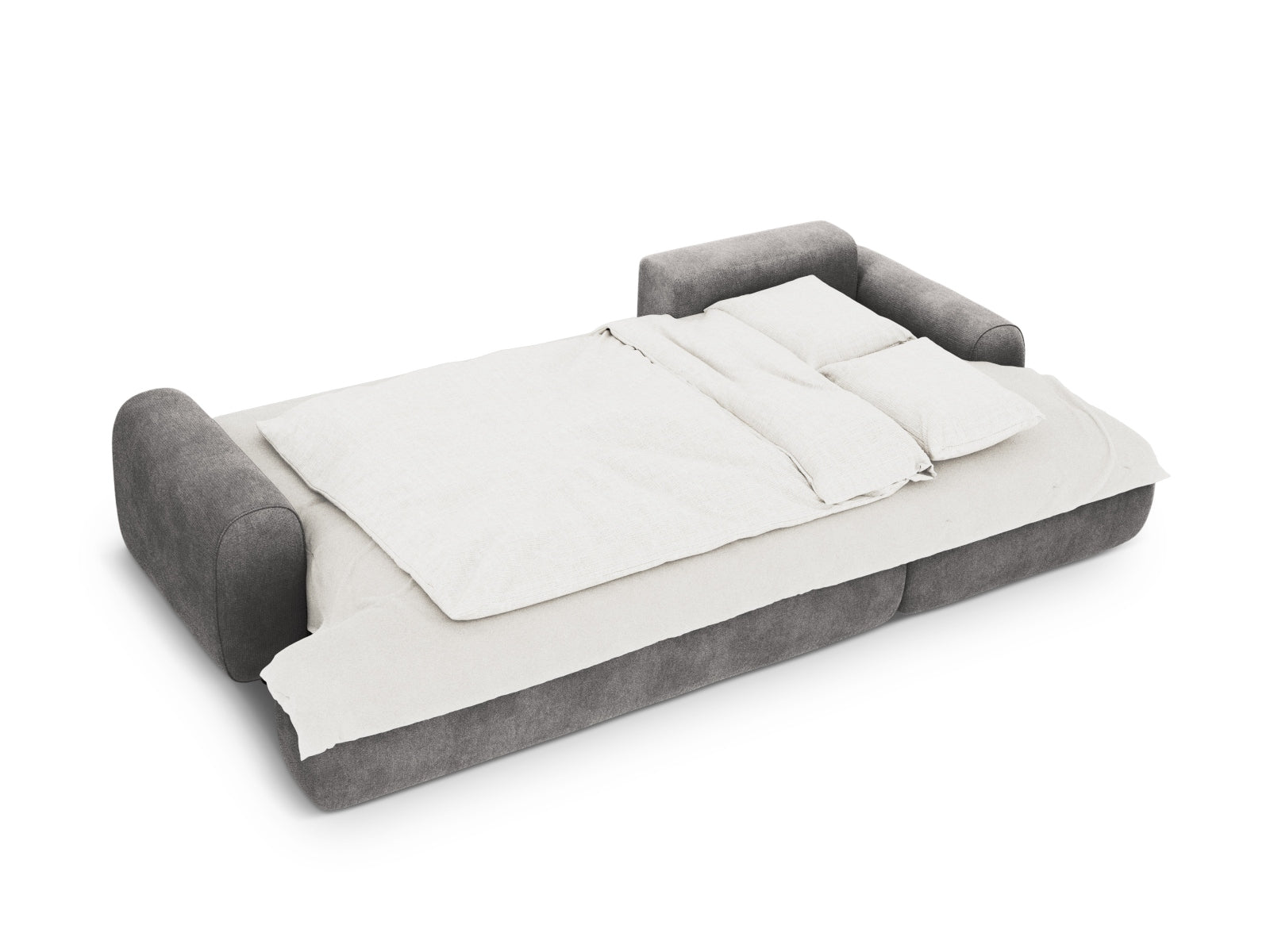 Elegantes 3-Sitzer Ecksofa Calma in Grau, ideal für Wohnräume, mit praktischer Schlaffunktion und integriertem Stauraum.