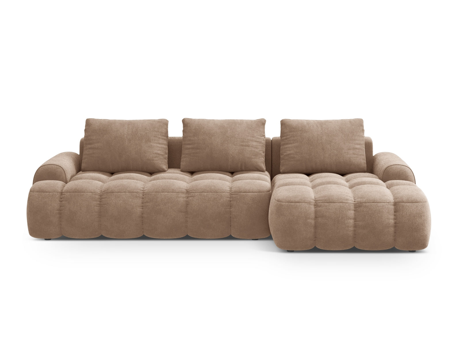 Linz Velour Ecksofa rechts mit Schlaffunktion und Stauraumbox 3 Sitzer 142cm in Dark Beige präsentiert im Onlineshop von KAQTU Design AG. Ecksofa rechts ist von Cosmopolitan Design