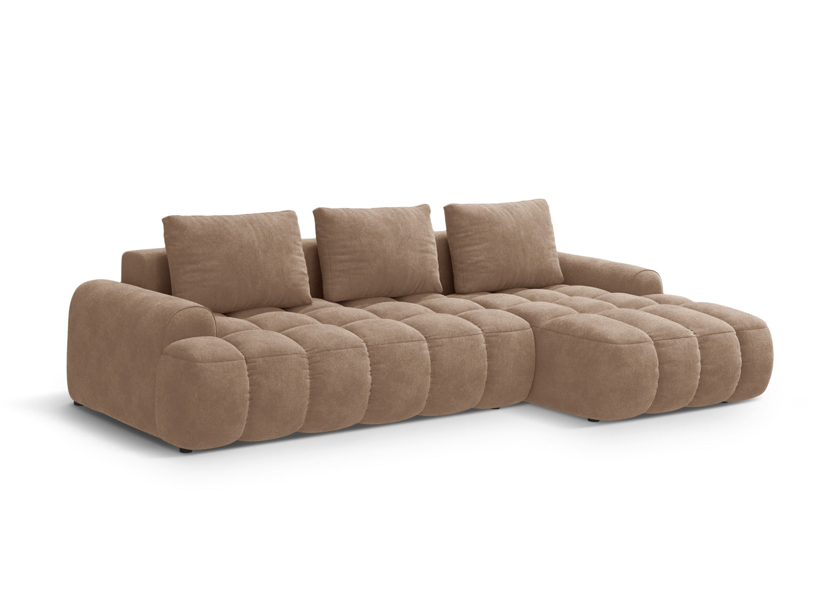 Erleben Sie das Linz Velour Ecksofa rechts – ein stilvolles 3-Sitzer Sofa mit praktischer Schlaffunktion und Stauraum für Ihr Zuhause.