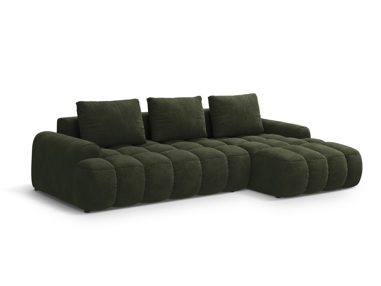 Erleben Sie das Linz Velour Ecksofa rechts – ein stilvolles 3-Sitzer Sofa mit praktischer Schlaffunktion und Stauraum für Ihr Zuhause.
