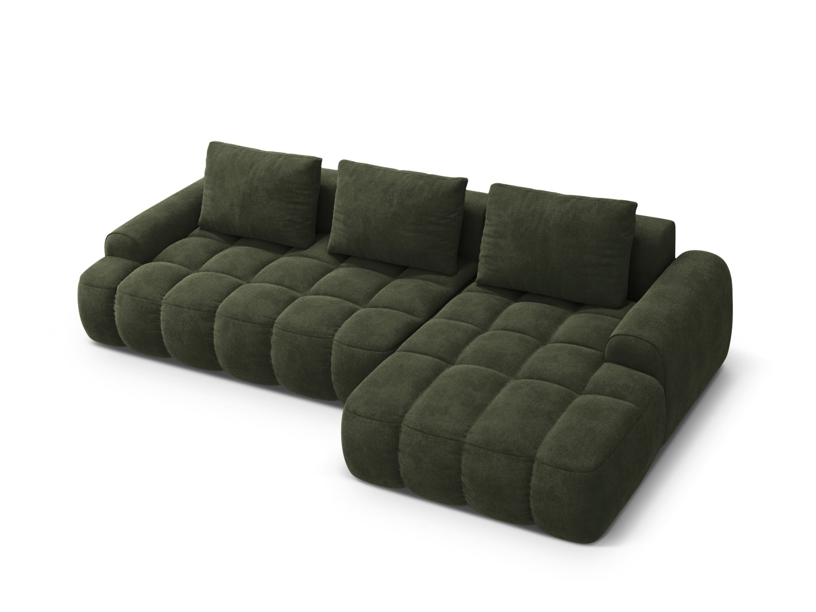 Entdecken Sie das Linz Velour Ecksofa rechts – ein elegantes 3-Sitzer Sofa mit Schlaffunktion und Stauraum, ideal für jeden Wohnraum.
