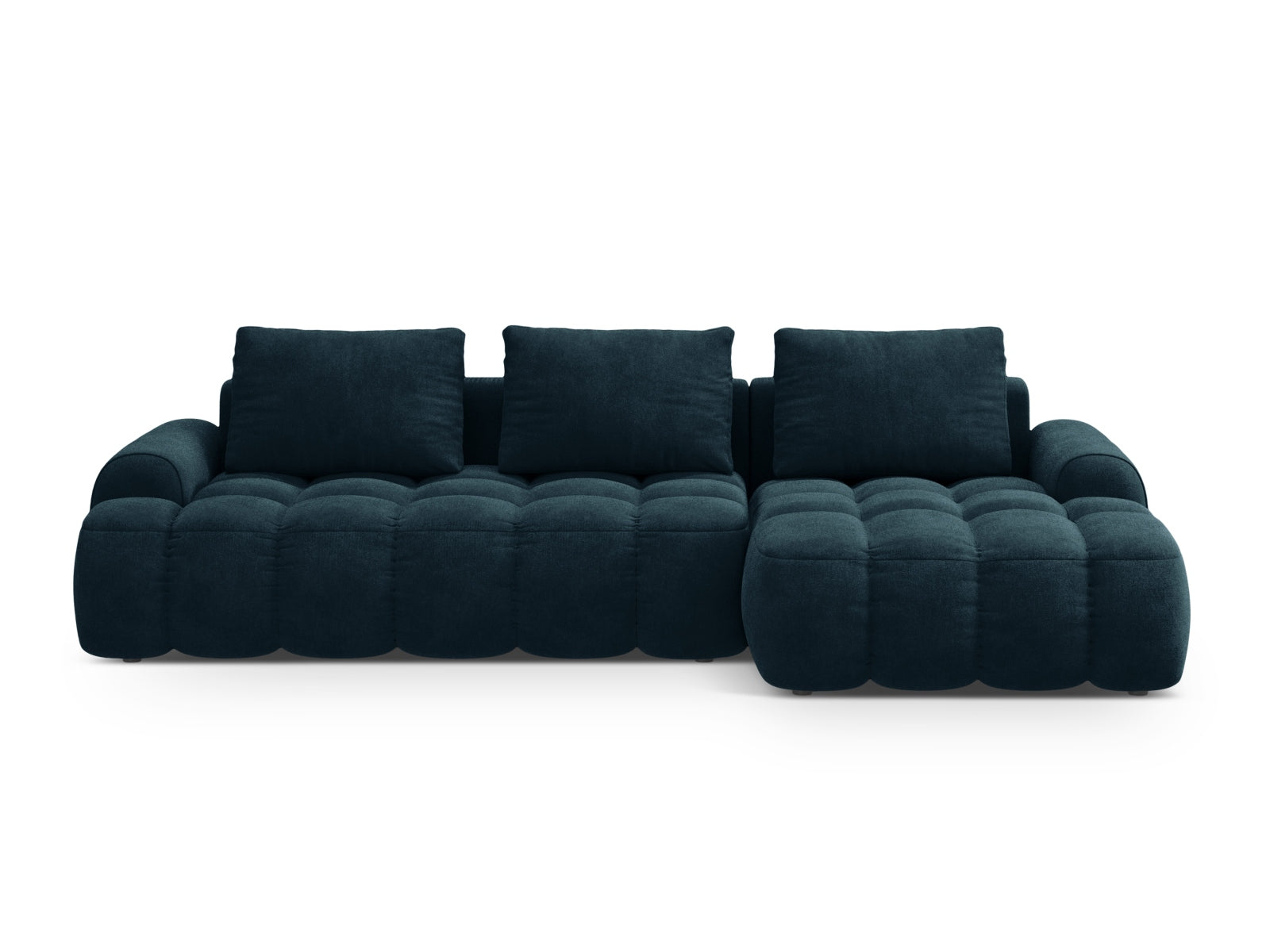 Linz Velour Ecksofa rechts mit Schlaffunktion und Stauraumbox 3 Sitzer 142cm in Deep Petrol präsentiert im Onlineshop von KAQTU Design AG. Ecksofa rechts ist von Cosmopolitan Design