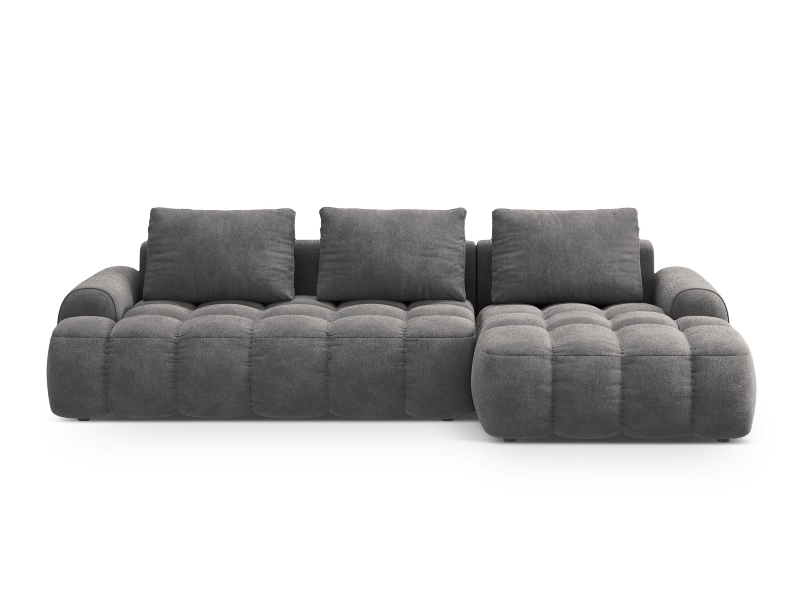 Linz Velour Ecksofa rechts mit Schlaffunktion und Stauraumbox 3 Sitzer 142cm in Grey präsentiert im Onlineshop von KAQTU Design AG. Ecksofa rechts ist von Cosmopolitan Design