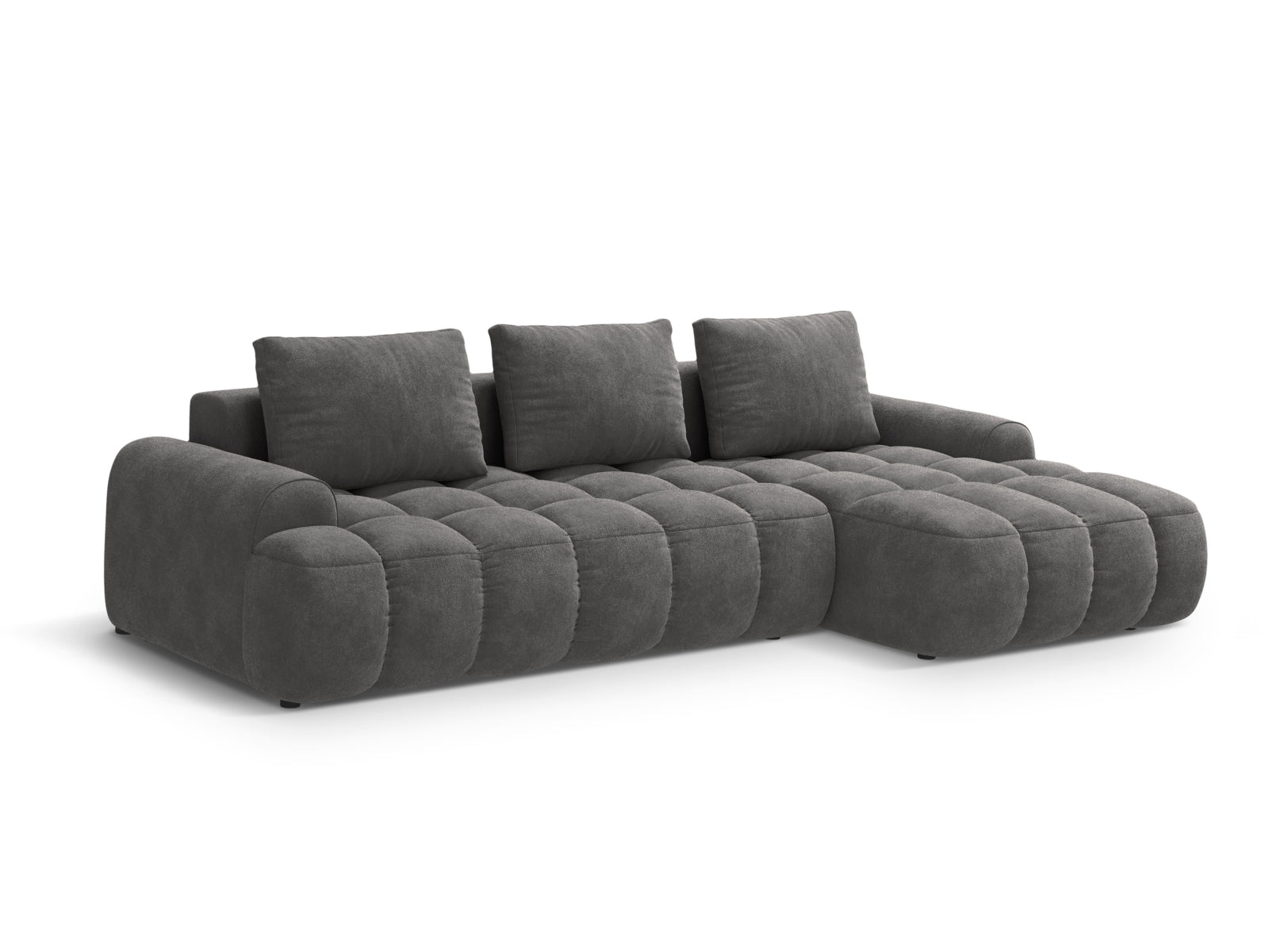 Erleben Sie das Linz Velour Ecksofa rechts – ein stilvolles 3-Sitzer Sofa mit praktischer Schlaffunktion und Stauraum für Ihr Zuhause.