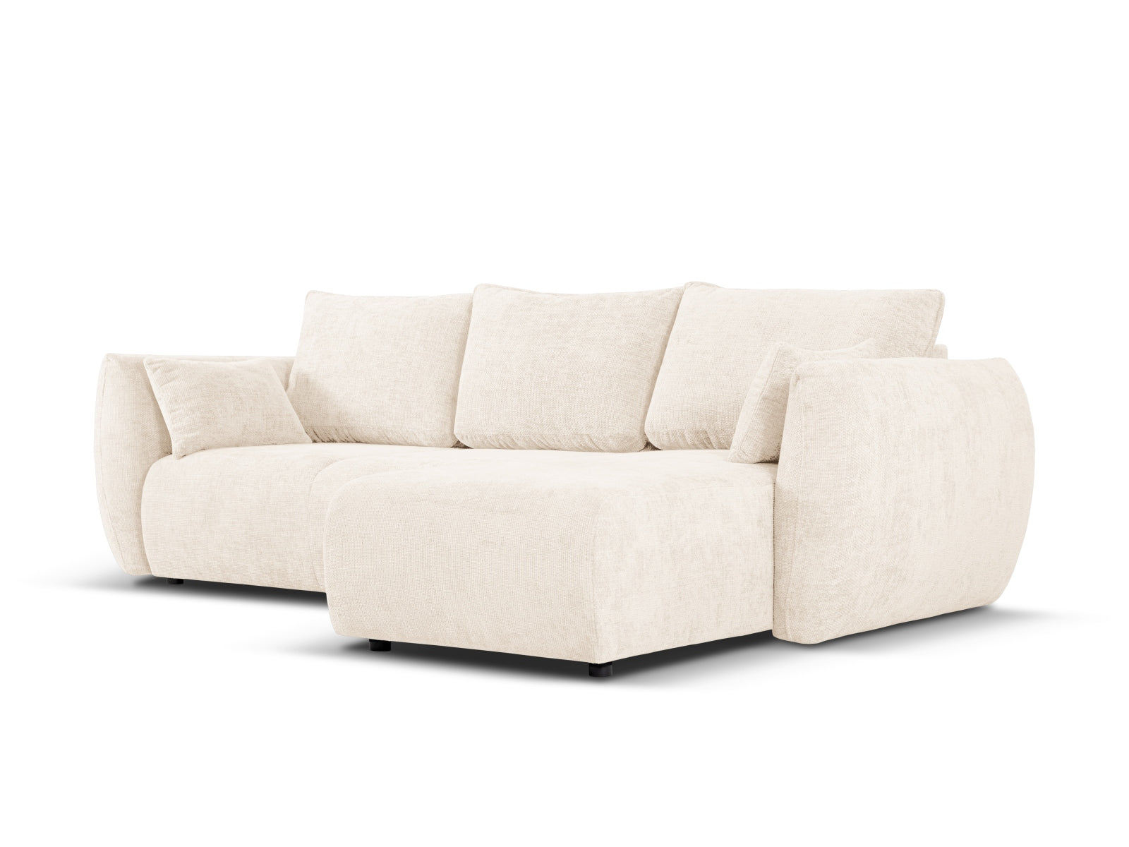 Elegantes 4-Sitzer Ecksofa Matera in sanftem Beige, ideal für entspannte Abende und Übernachtungsgäste, mit praktischem Stauraum.