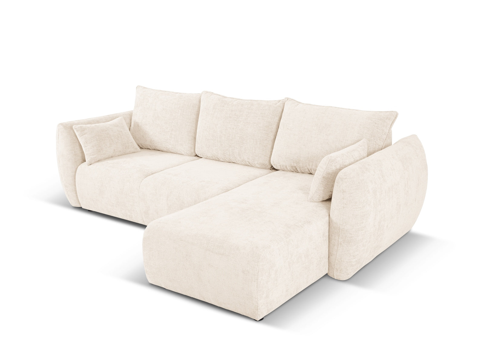Modernes 4-Sitzer Ecksofa Matera in stilvollem Beige, perfekt für gemütliche Abende und als Schlafgelegenheit mit integriertem Stauraum.