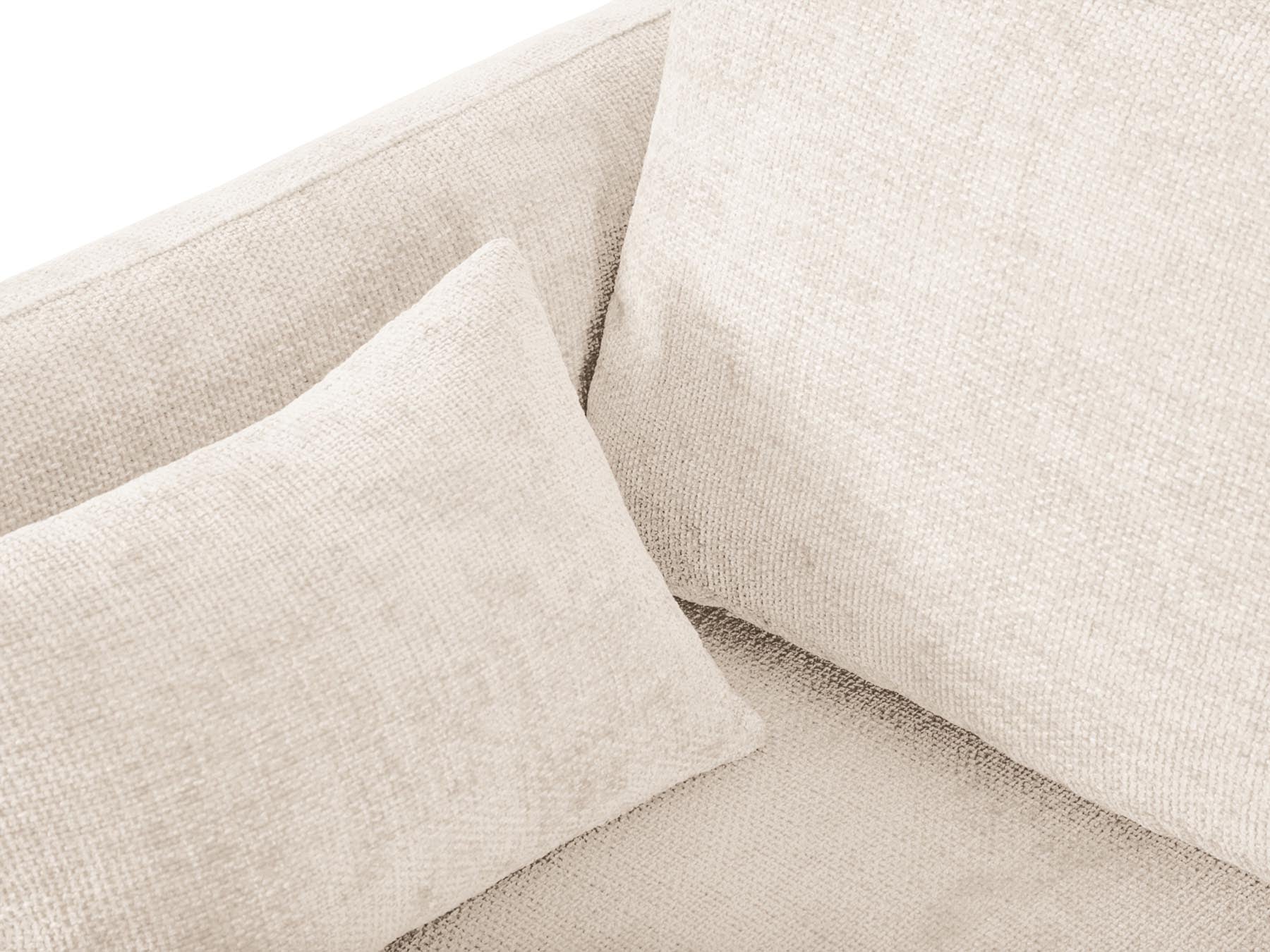 Beige 4-Sitzer Ecksofa Matera mit praktischer Schlaffunktion und integriertem Stauraum, perfekt für moderne Wohnkonzepte.