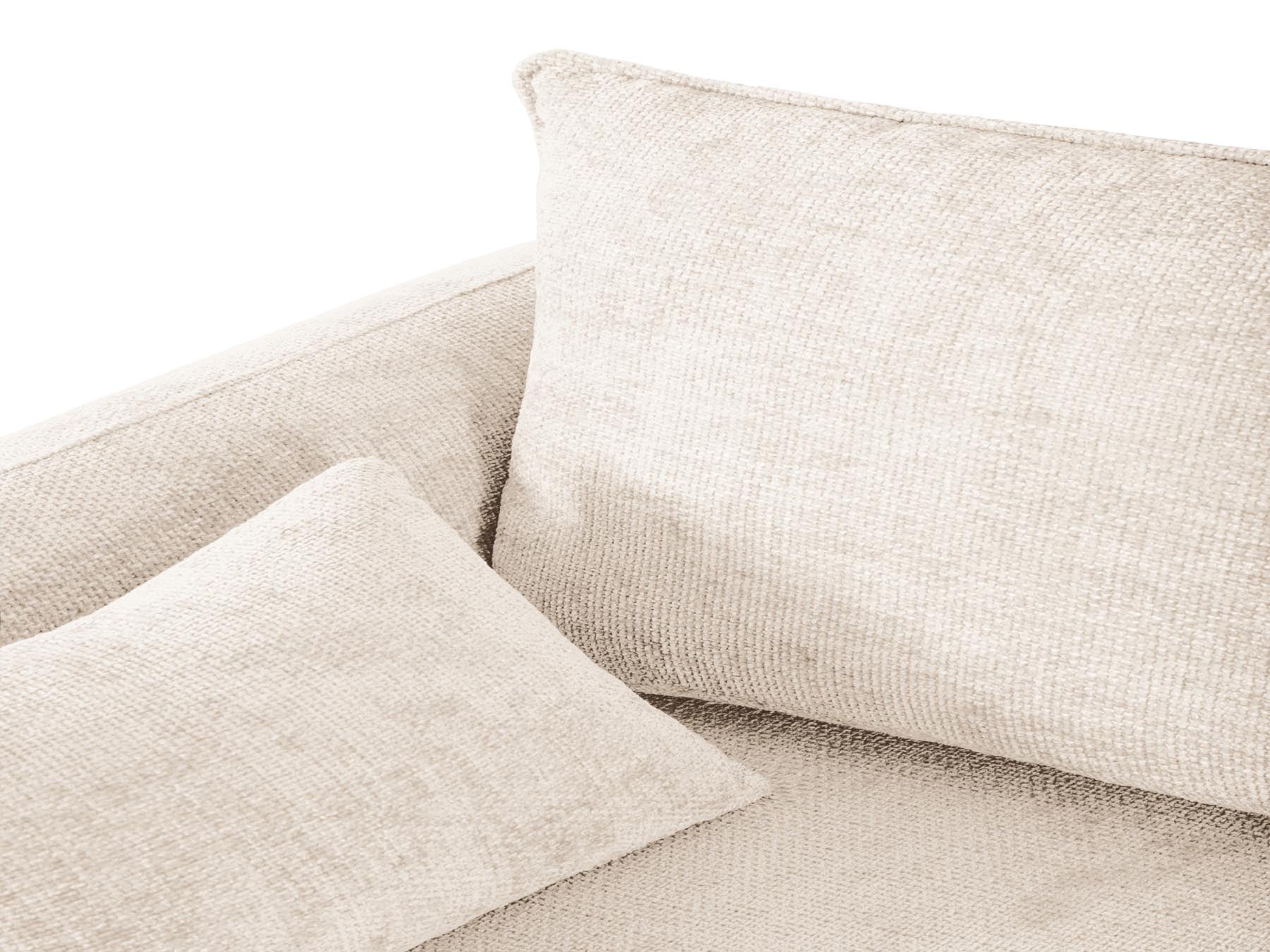 Beige 4-Sitzer Ecksofa Matera mit eleganter Schlaffunktion und cleverem Stauraum, ideal für stilvolle und funktionale Wohnräume.