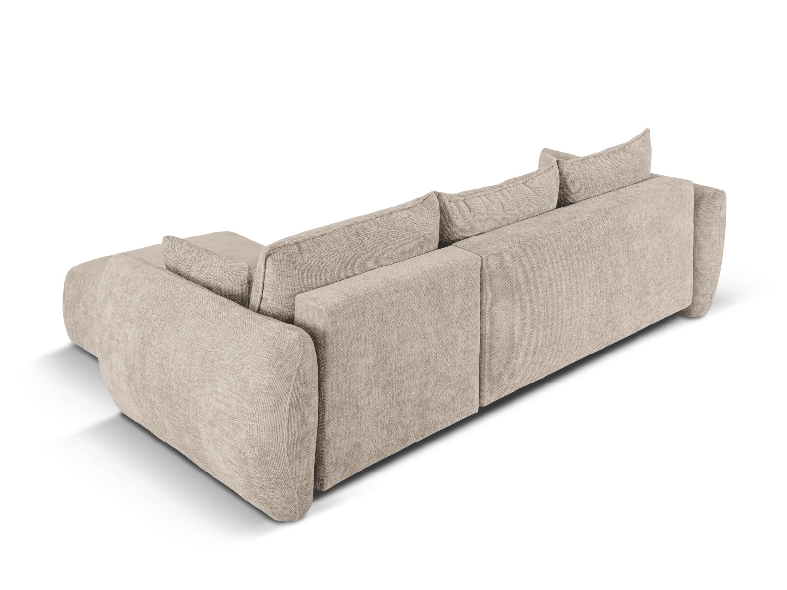 Beige 4-Sitzer Ecksofa Matera mit eleganter Schlaffunktion und integriertem Stauraum, ideal für moderne und gemütliche Wohnbereiche.