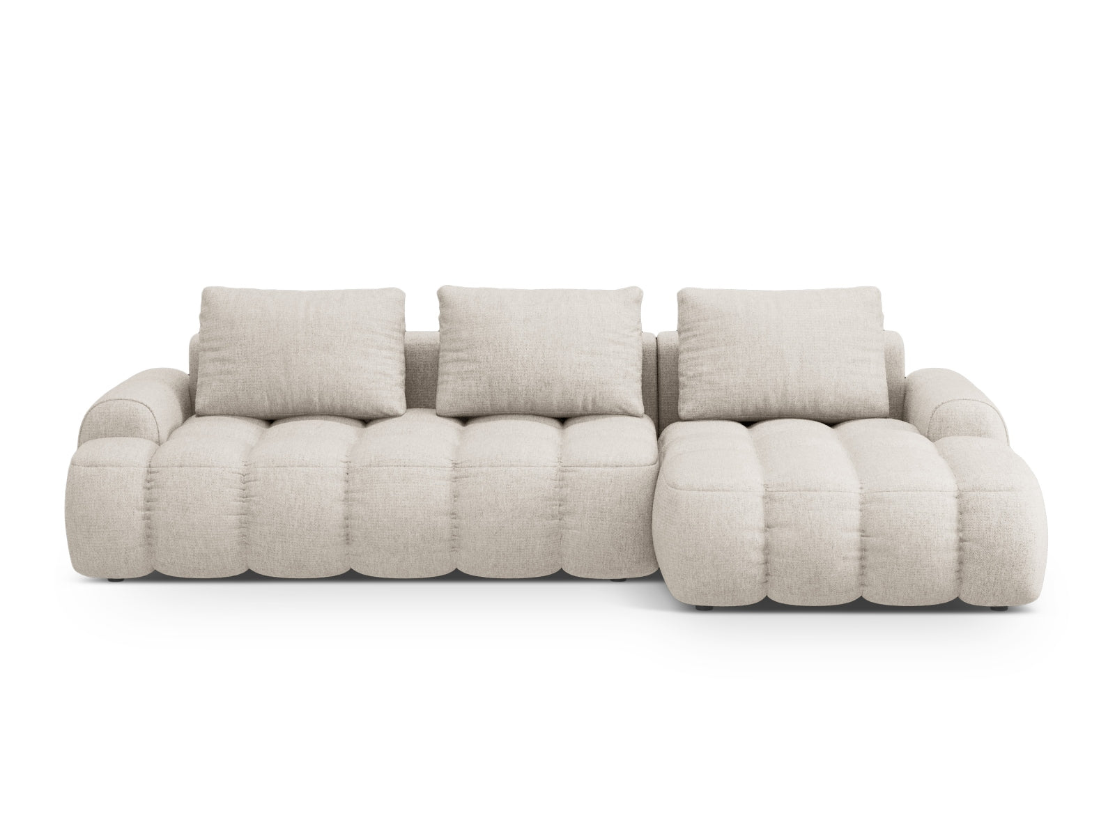 Linz Ecksofa rechts mit Schlaffunktion und Stauraumbox 3 Sitzer 142cm in Beige präsentiert im Onlineshop von KAQTU Design AG. Ecksofa rechts ist von Cosmopolitan Design