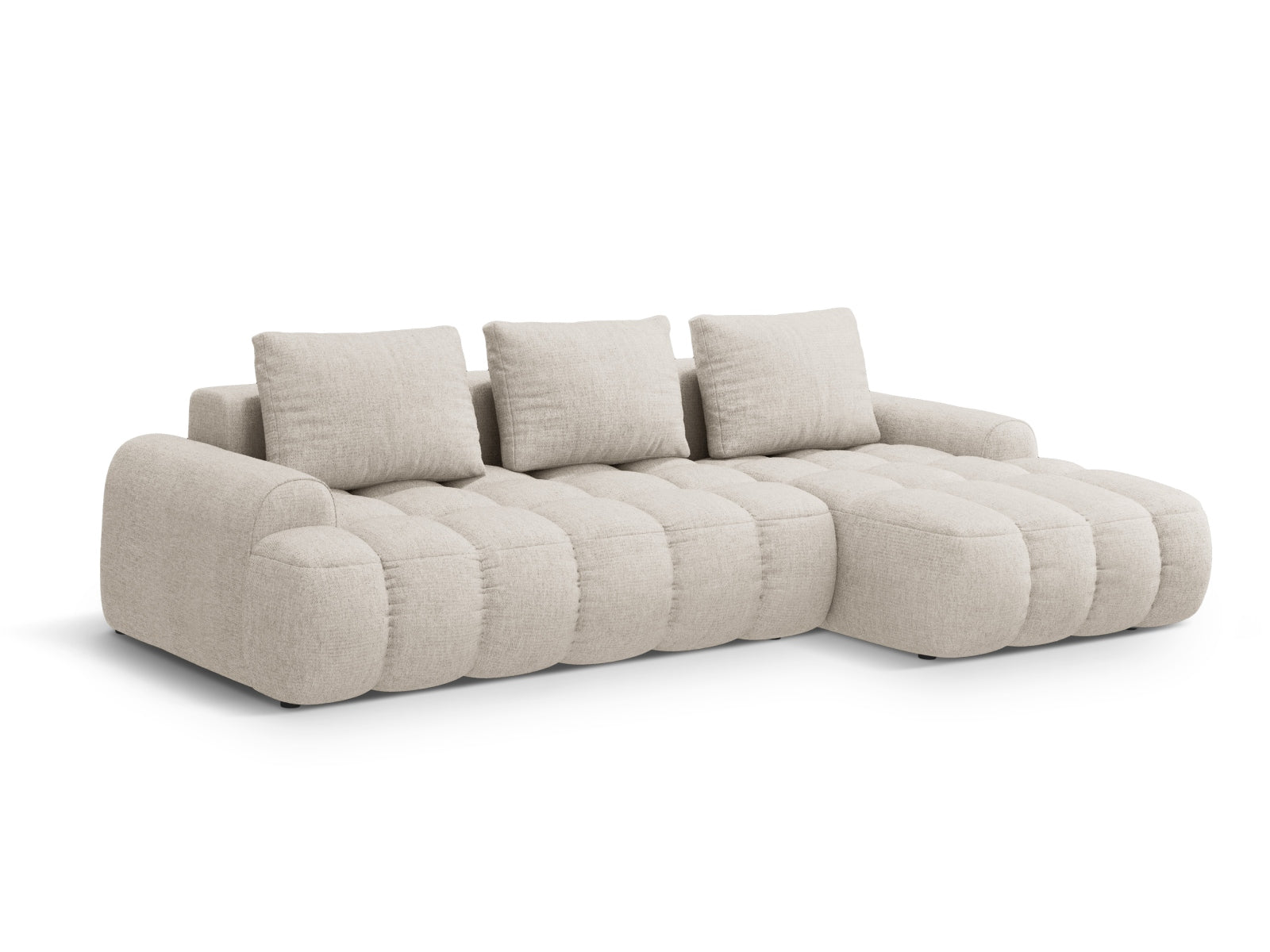 Erleben Sie das Linz Ecksofa rechts von Cosmopolitan Design – ein elegantes 3-Sitzer Sofa mit praktischer Schlaffunktion und Stauraum für Ihr Wohnzimmer.