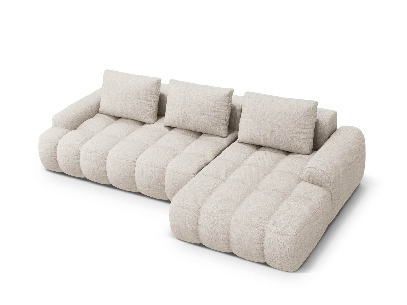 Entdecken Sie das Linz Ecksofa rechts von Cosmopolitan Design – ein stilvolles 3-Sitzer Sofa mit cleverer Schlaffunktion und praktischem Stauraum.