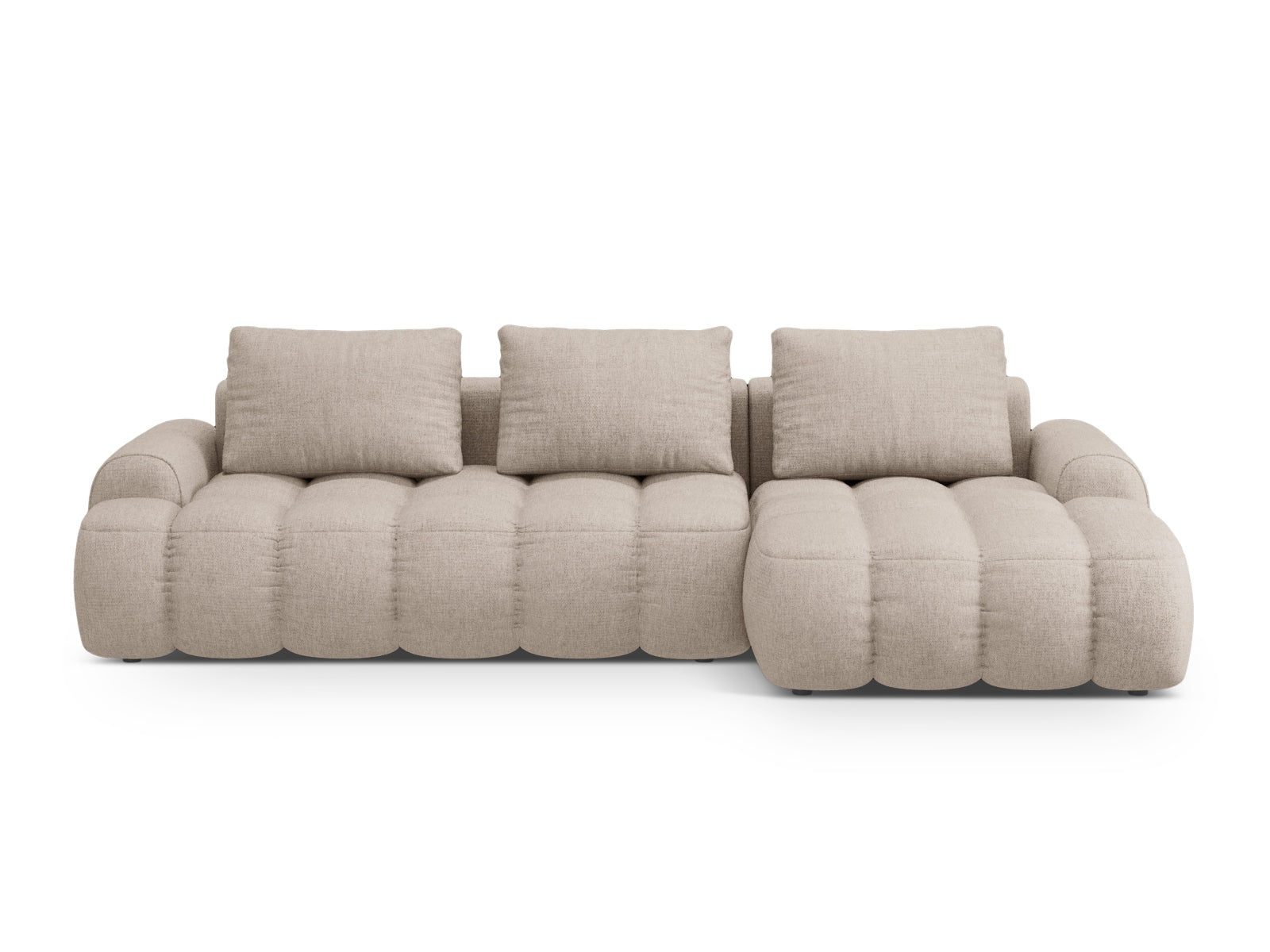 Linz Ecksofa rechts mit Schlaffunktion und Stauraumbox 3 Sitzer 142cm in Sand präsentiert im Onlineshop von KAQTU Design AG. Ecksofa rechts ist von Cosmopolitan Design