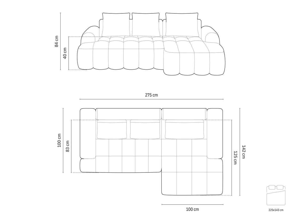 Linz Ecksofa rechts mit Schlaffunktion und Stauraumbox 3 Sitzer 142cm in Sand-Sorella präsentiert im Onlineshop von KAQTU Design AG. Bettsofa rechts ist von Cosmopolitan Design