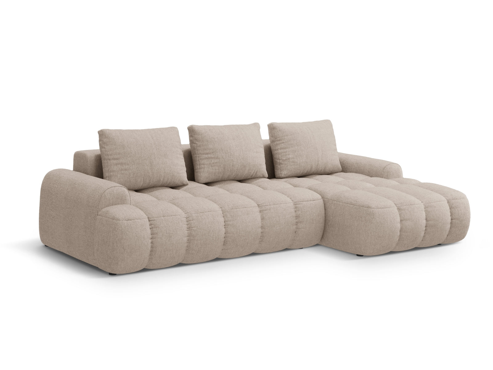 Erleben Sie das Linz Ecksofa rechts von Cosmopolitan Design – ein elegantes 3-Sitzer Sofa mit Schlaffunktion und Stauraum für Ihr modernes Zuhause.