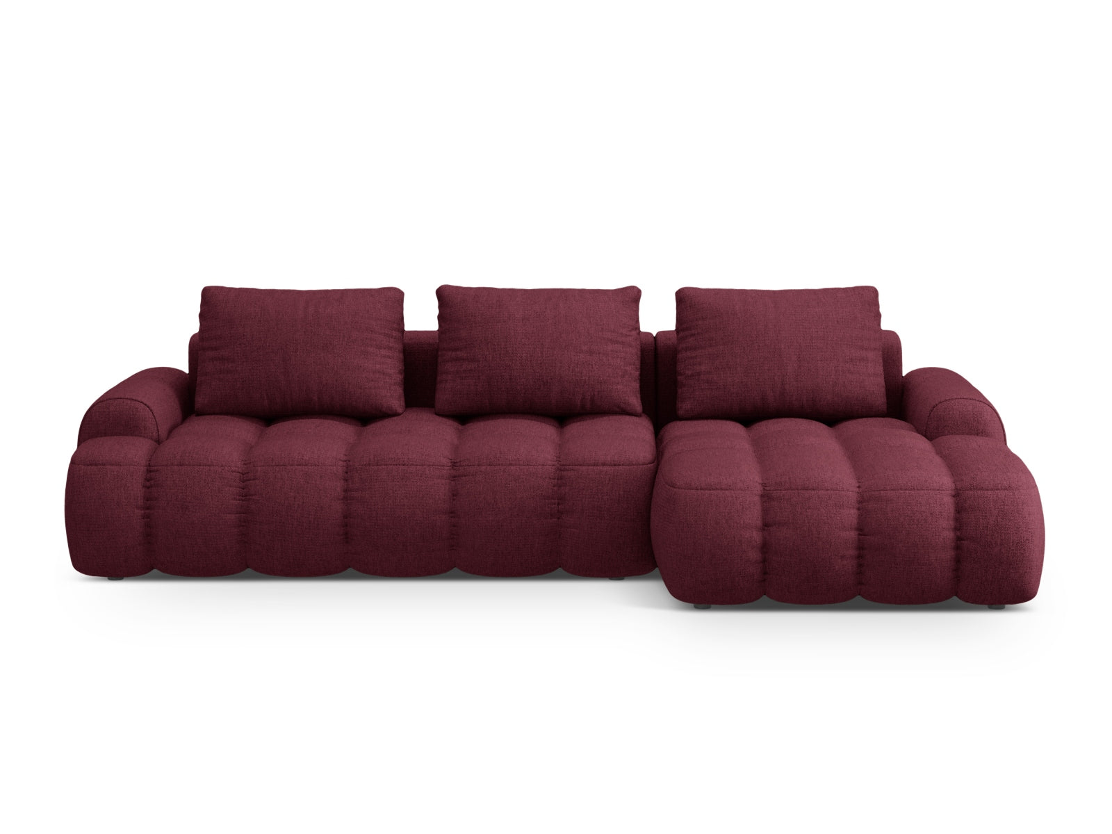 Linz Ecksofa rechts mit Schlaffunktion und Stauraumbox 3 Sitzer 142cm in Burgundy präsentiert im Onlineshop von KAQTU Design AG. Ecksofa rechts ist von Cosmopolitan Design