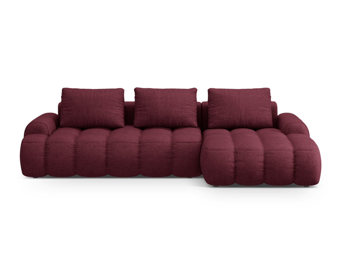 Linz Ecksofa rechts mit Schlaffunktion und Stauraumbox 3 Sitzer 142cm in Burgundy-Sorella präsentiert im Onlineshop von KAQTU Design AG. Bettsofa rechts ist von Cosmopolitan Design