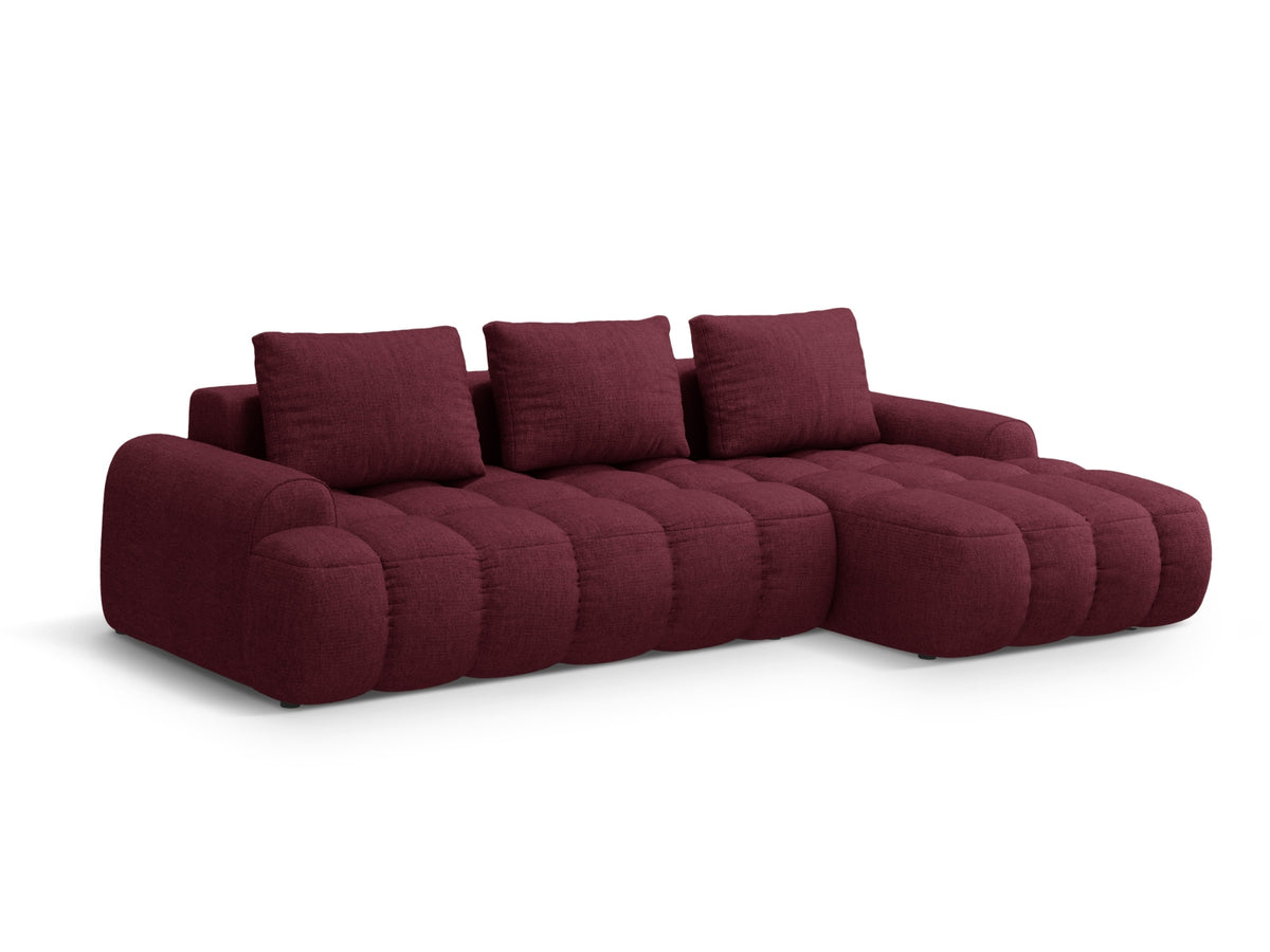 Linz Ecksofa rechts mit Schlaffunktion und Stauraumbox 3 Sitzer 142cm in Burgundy-Sorella präsentiert im Onlineshop von KAQTU Design AG. Bettsofa rechts ist von Cosmopolitan Design