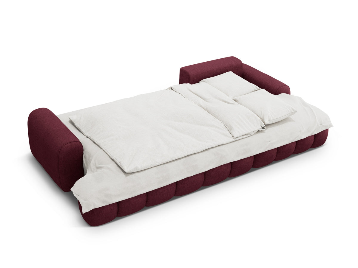 Linz Ecksofa rechts mit Schlaffunktion und Stauraumbox 3 Sitzer 142cm in Burgundy-Sorella präsentiert im Onlineshop von KAQTU Design AG. Bettsofa rechts ist von Cosmopolitan Design
