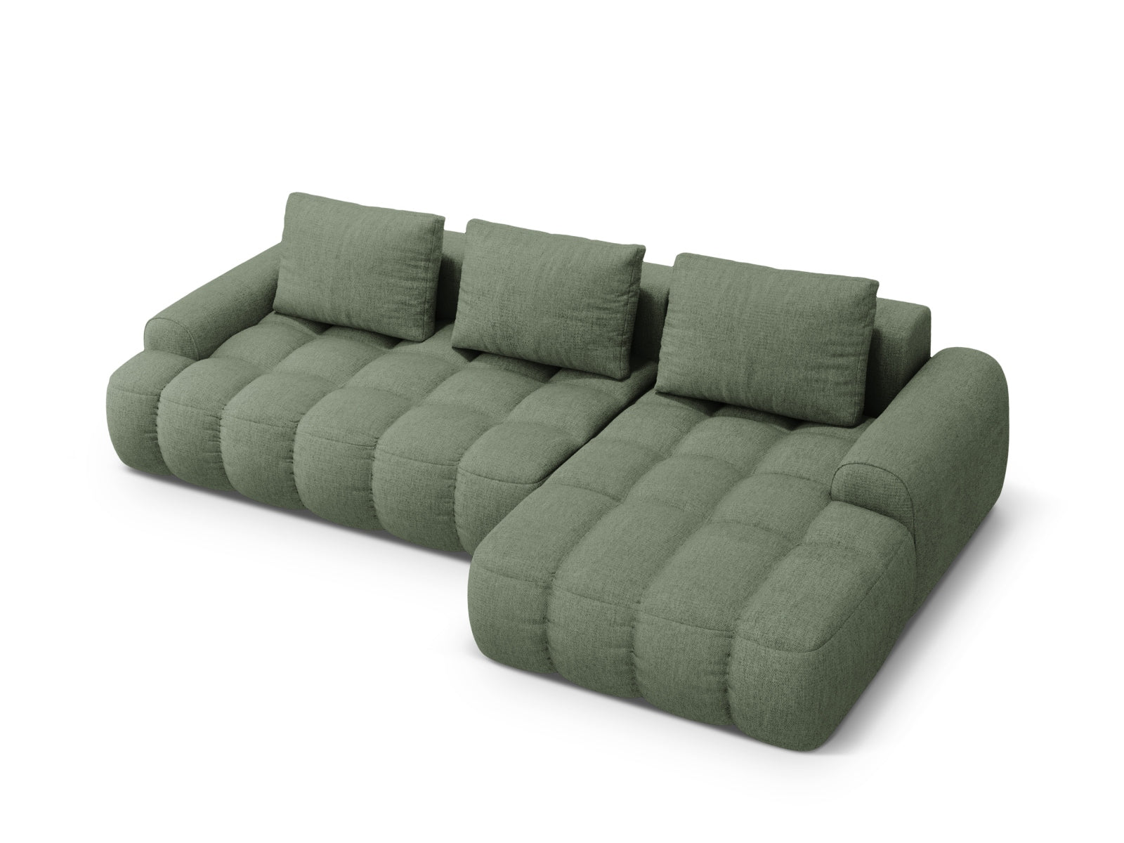Entdecken Sie das Linz Ecksofa rechts von Cosmopolitan Design – ein stilvolles 3-Sitzer Sofa mit Schlaffunktion und praktischer Stauraumbox für Ihr Wohnzimmer.