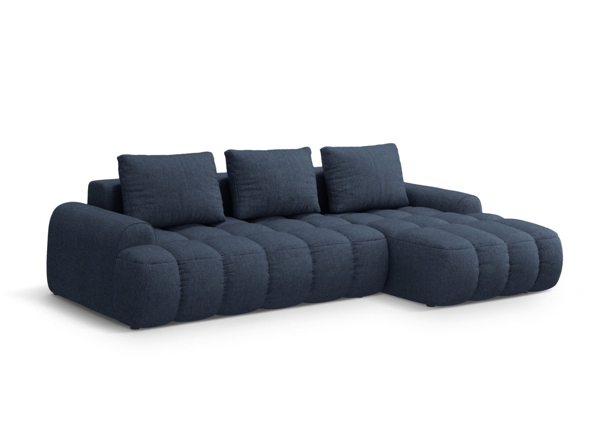 Linz Ecksofa rechts mit Schlaffunktion und Stauraumbox 3 Sitzer 142cm in Dark Blue-Sorella präsentiert im Onlineshop von KAQTU Design AG. Bettsofa rechts ist von Cosmopolitan Design