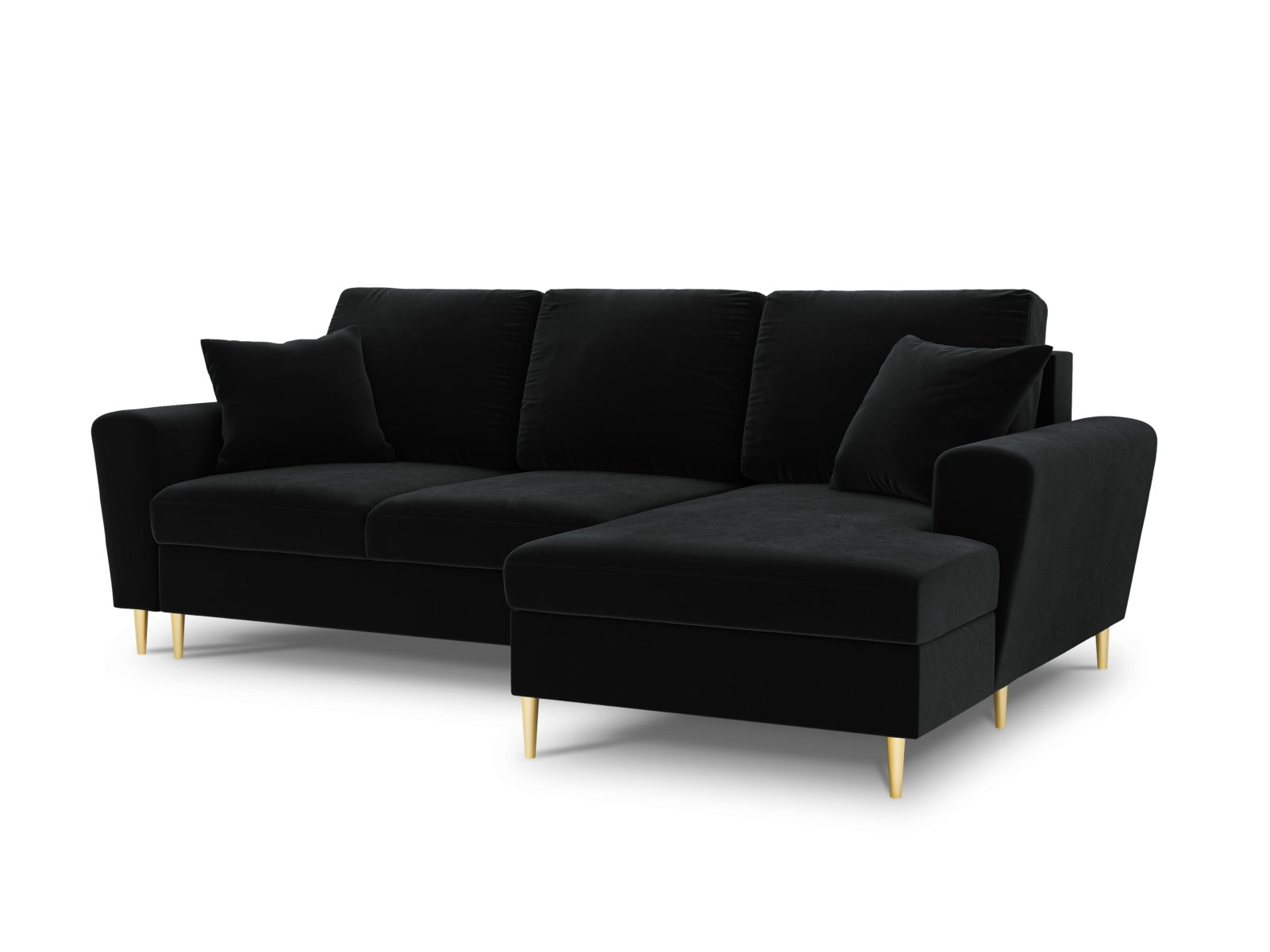 Kyoto Velour Ecksofa rechts mit Schlaffunktion und Stauraumbox 4 Sitzer 145cm in Black-Riviera präsentiert im Onlineshop von KAQTU Design AG. Bettsofa rechts ist von Cosmopolitan Design