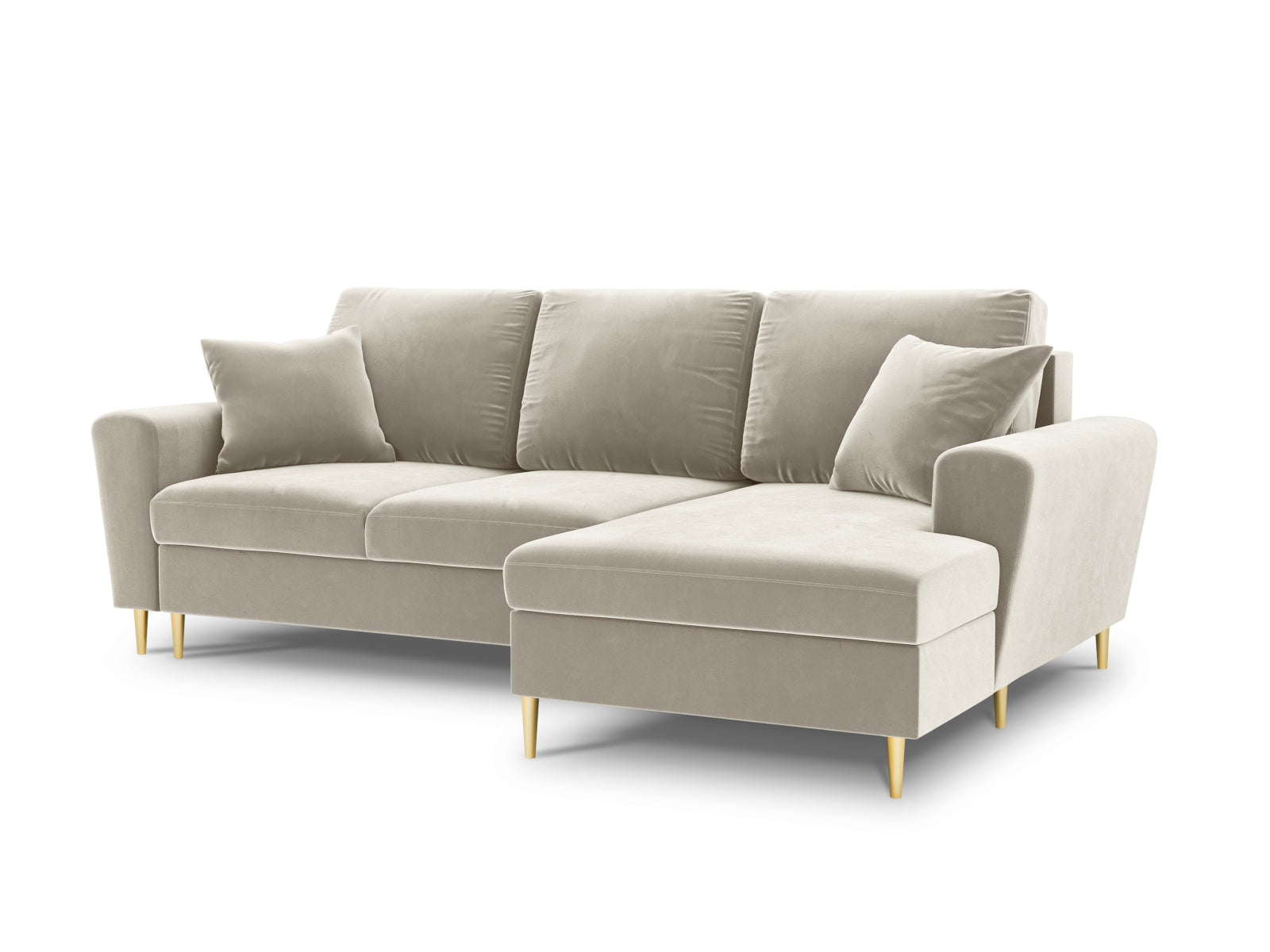 Kyoto Velour Ecksofa rechts mit Schlaffunktion und Stauraumbox 4 Sitzer 145cm in Light Beige-Riviera präsentiert im Onlineshop von KAQTU Design AG. Bettsofa rechts ist von Cosmopolitan Design