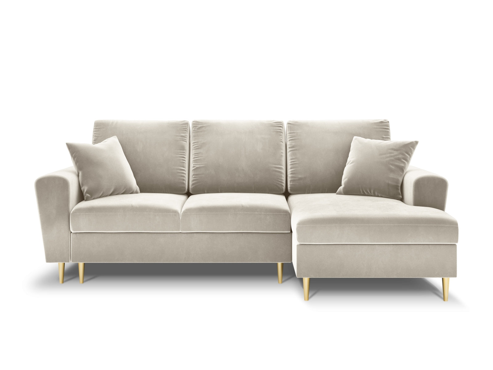 Stylisches Kyoto Ecksofa rechts mit Schlaffunktion und Stauraum, 4-Sitzer in elegantem Light Beige-Riviera, ideal für modernes Wohnen.