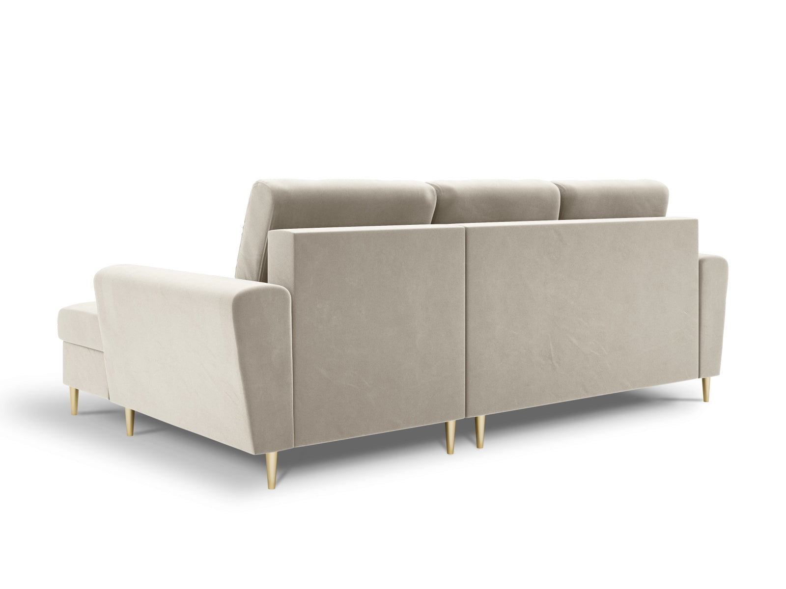 Entdecken Sie das Kyoto Velour Ecksofa rechts – ein elegantes 4-Sitzer Sofa mit Schlaffunktion und Stauraum, ideal für Ihr modernes Wohnzimmer.