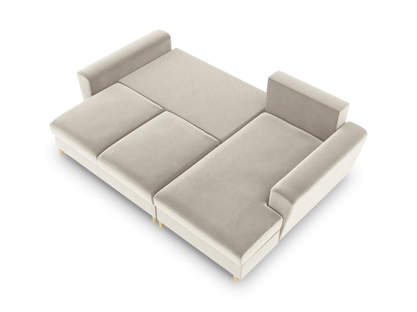 Stylisches Kyoto Ecksofa rechts mit Schlafoption, 4-Sitzer in sanftem Beige, ideal für gemütliche Abende und praktischen Stauraum.