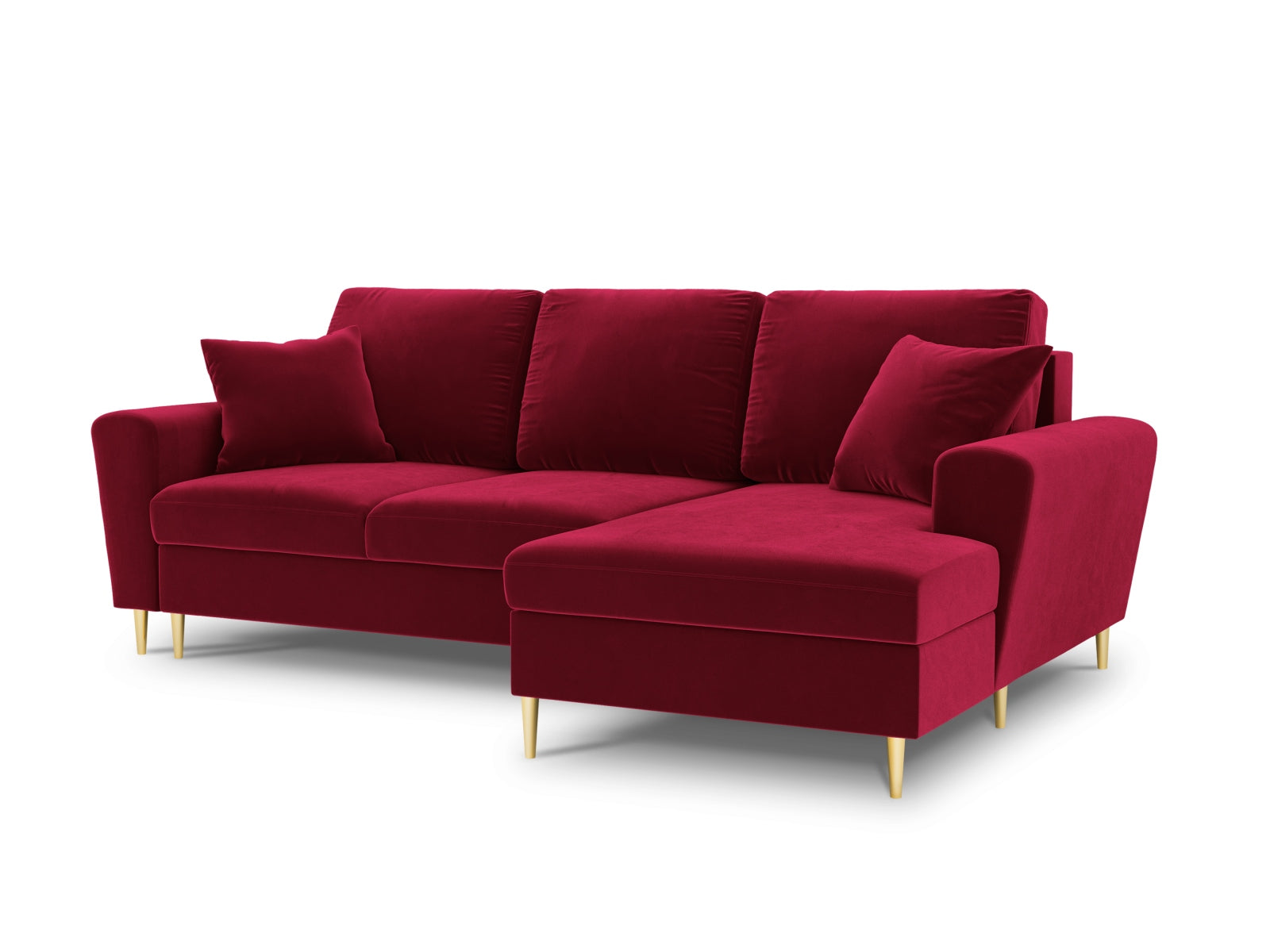 Kyoto Velour Ecksofa rechts mit Schlaffunktion und Stauraumbox 4 Sitzer 145cm in Red-Riviera präsentiert im Onlineshop von KAQTU Design AG. Bettsofa rechts ist von Cosmopolitan Design