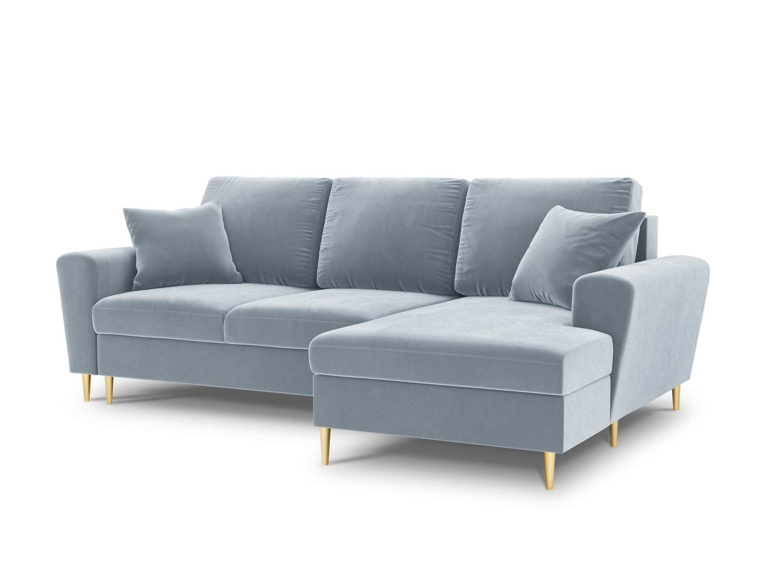 Kyoto Velour Ecksofa rechts mit Schlaffunktion und Stauraumbox 4 Sitzer 145cm in Light Blue-Riviera präsentiert im Onlineshop von KAQTU Design AG. Bettsofa rechts ist von Cosmopolitan Design