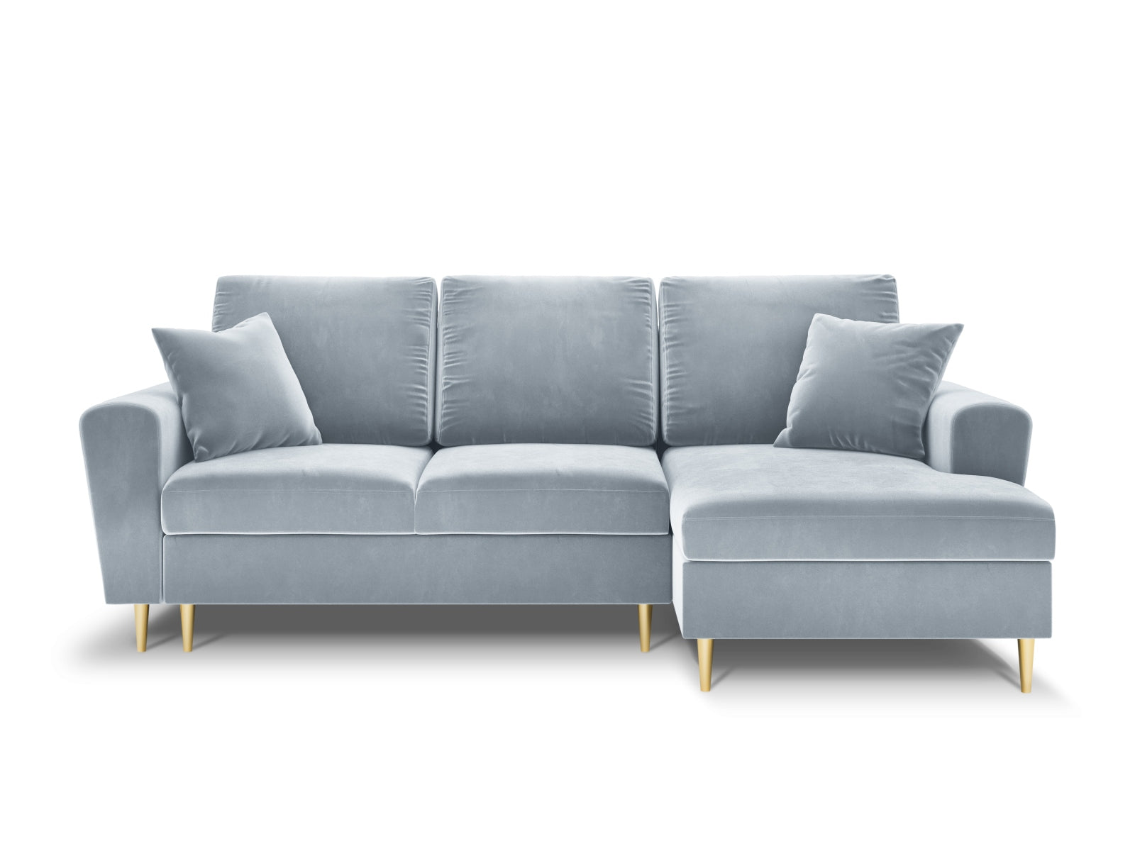 Stylisches Kyoto Ecksofa rechts mit Schlaffunktion und Stauraum, 4-Sitzer, 145 cm, in sanftem Light Blue-Riviera, ideal für moderne Wohnräume.