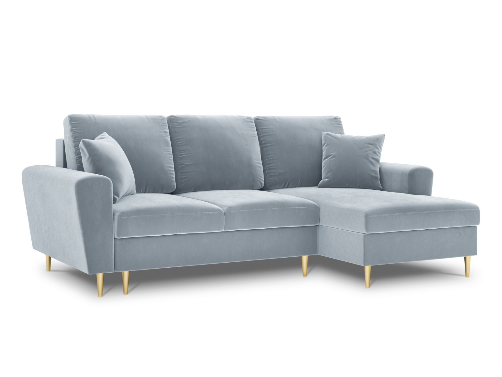 Elegantes Kyoto Ecksofa rechts mit Schlafoption und Stauraum, 4-Sitzer, 145 cm, in zartem Light Blue-Riviera, perfekt für stilvolle Interiors.