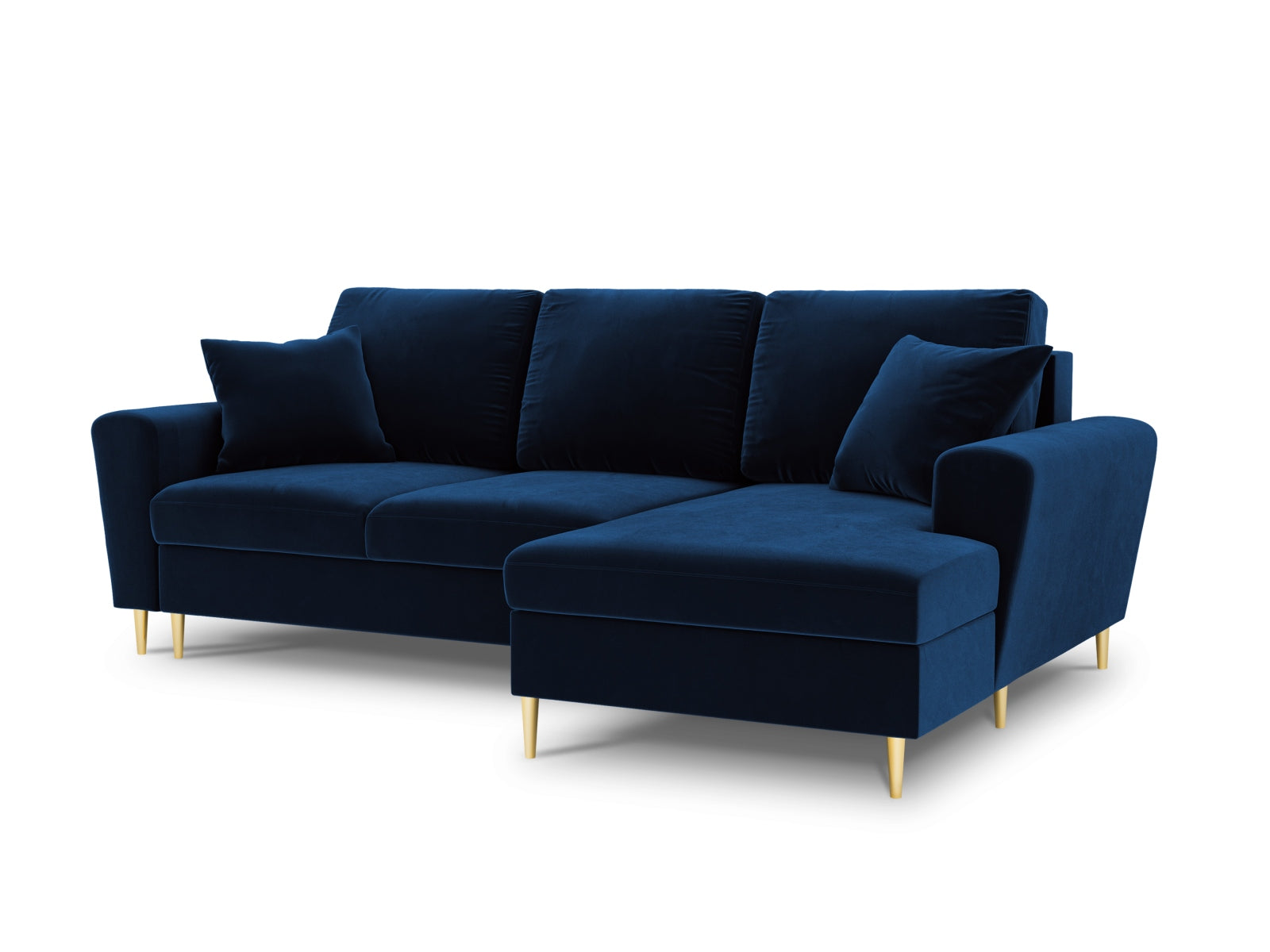 Kyoto Velour Ecksofa rechts mit Schlaffunktion und Stauraumbox 4 Sitzer 145cm in Royal Blue-Riviera präsentiert im Onlineshop von KAQTU Design AG. Bettsofa rechts ist von Cosmopolitan Design