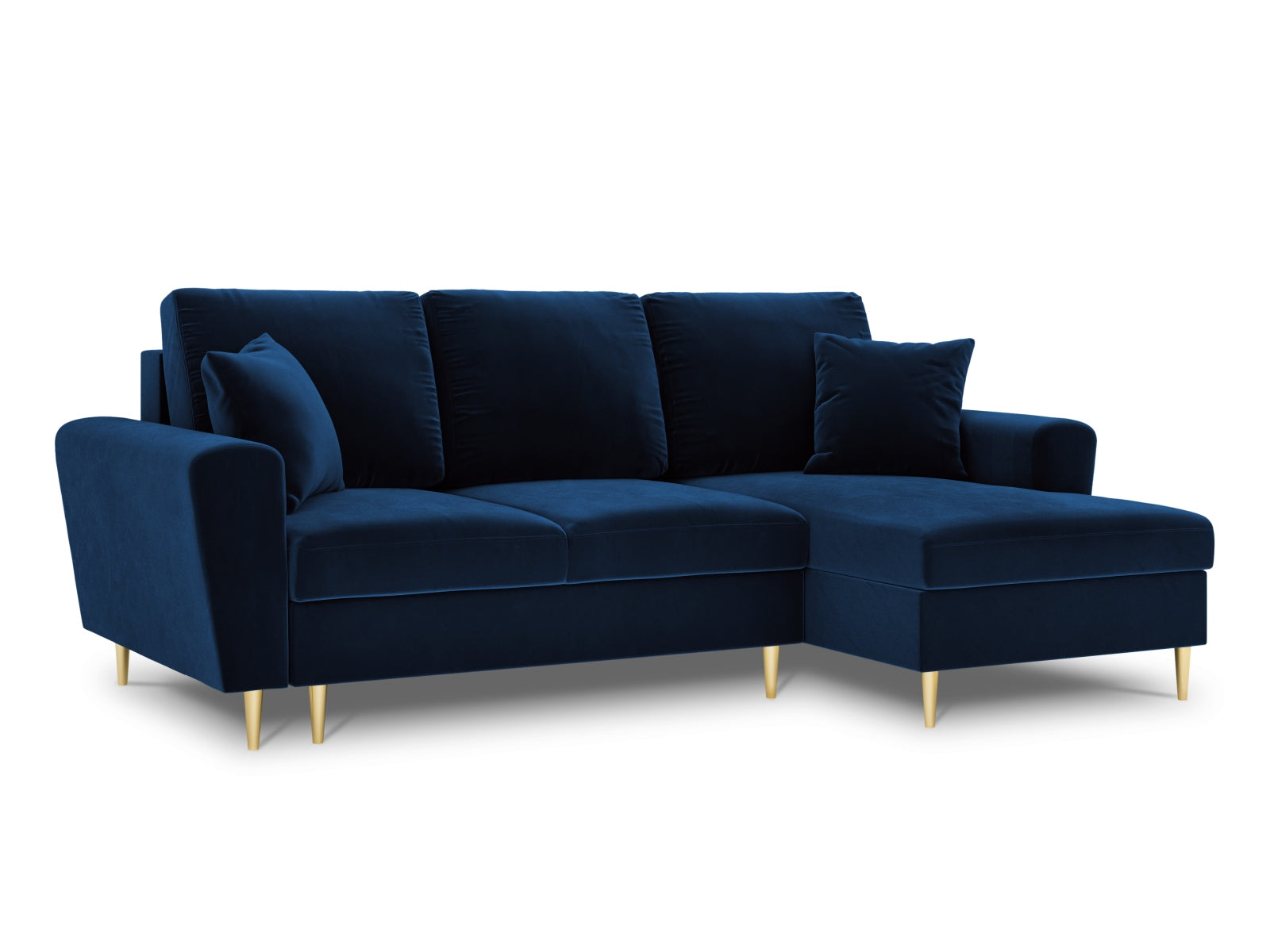 Elegantes Kyoto Ecksofa rechts mit Schlafoption und Stauraum, 4-Sitzer, 145 cm, in Royal Blue-Riviera, perfekt für stilvolle Wohnräume.