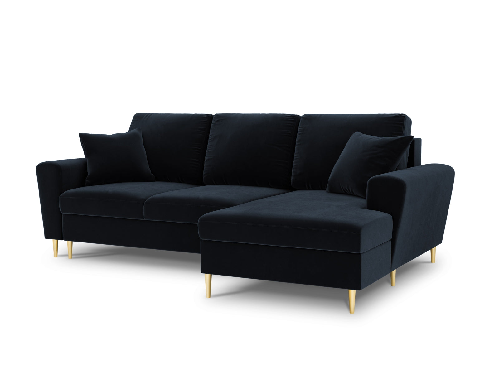 Kyoto Velour Ecksofa rechts mit Schlaffunktion und Stauraumbox 4 Sitzer 145cm in Dark Blue präsentiert im Onlineshop von KAQTU Design AG. Ecksofa rechts ist von Cosmopolitan Design