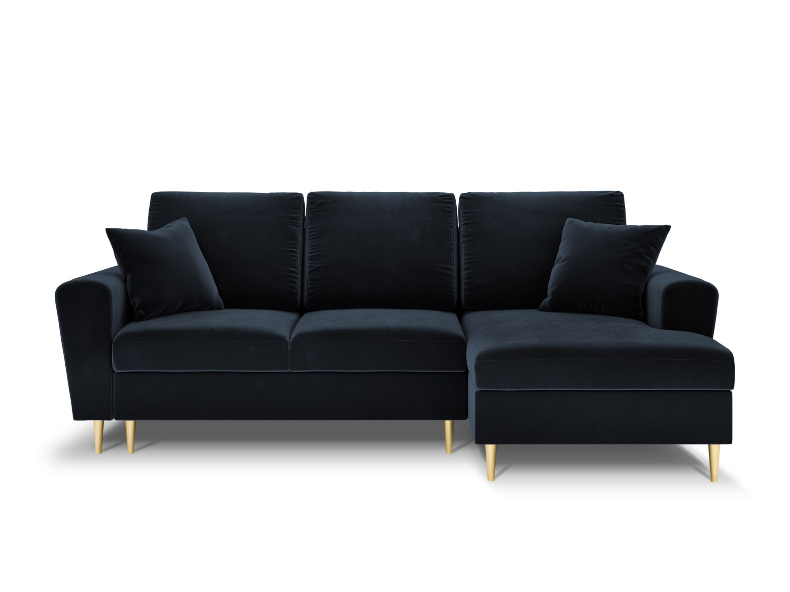 Stylisches Kyoto Ecksofa rechts mit Schlaffunktion und Stauraum, 4-Sitzer, 145 cm, in elegantem Dunkelblau, ideal für moderne Wohnräume.