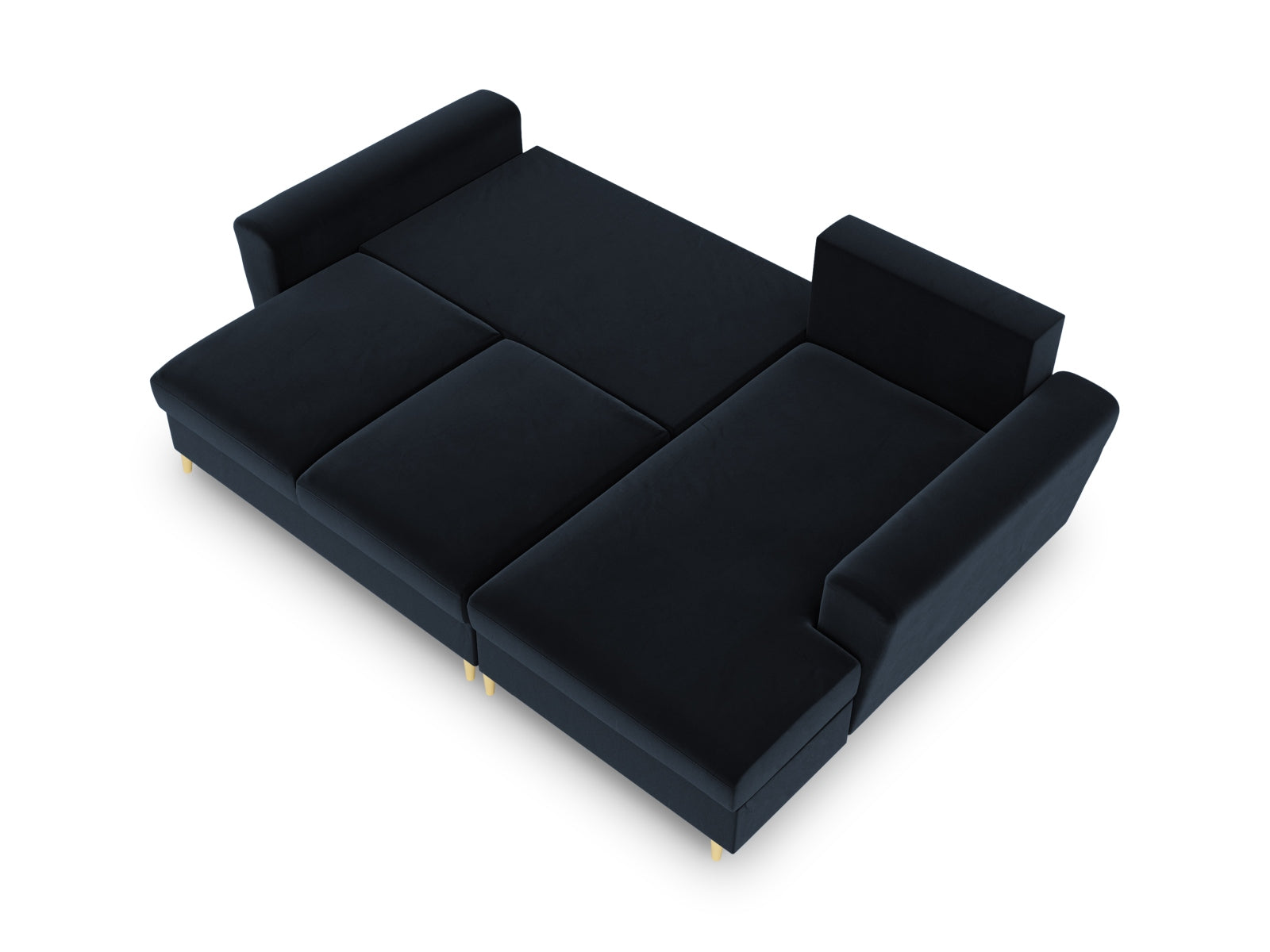 Modernes Kyoto Ecksofa rechts mit praktischer Schlaffunktion und Stauraum, 4-Sitzer, 145 cm, in edlem Dunkelblau für stilvolle Räume.