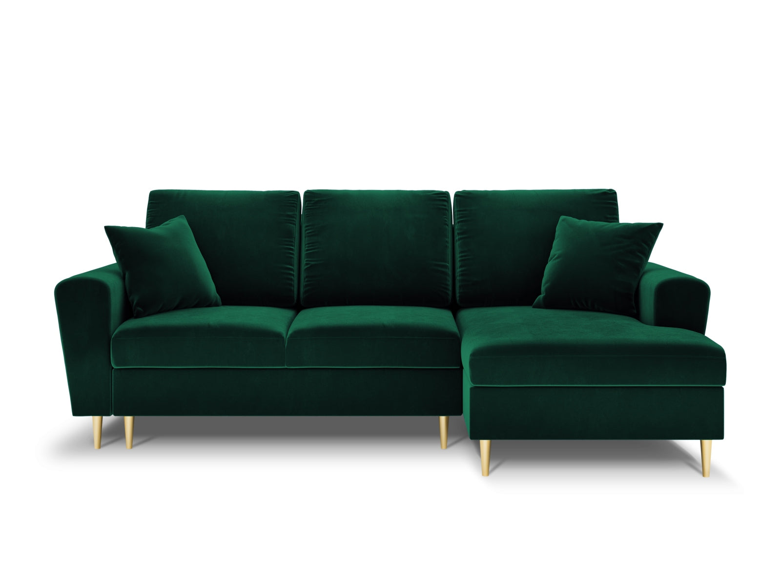 Kyoto Velour Ecksofa rechts mit Schlaffunktion und Stauraumbox 4 Sitzer 145cm in Bottle Green präsentiert im Onlineshop von KAQTU Design AG. Ecksofa rechts ist von Cosmopolitan Design