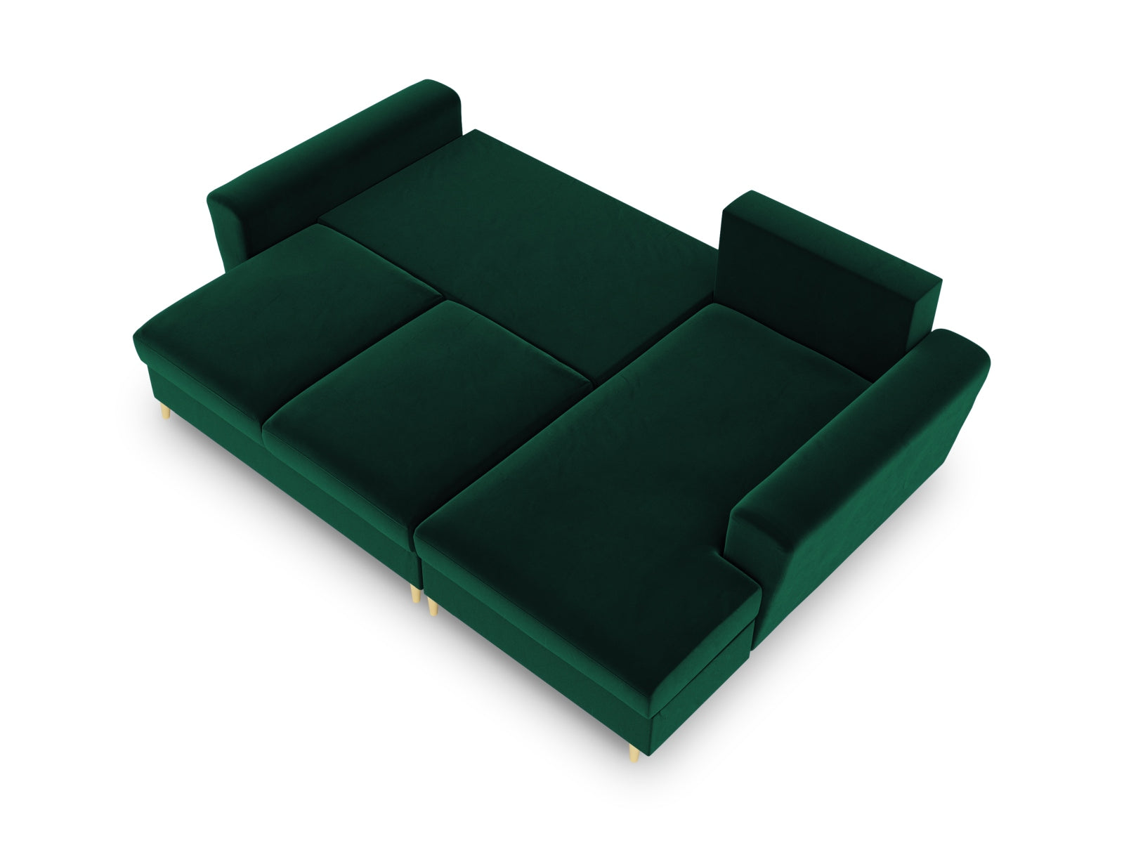 Modernes Kyoto Ecksofa rechts mit Schlaffunktion und praktischer Stauraumbox, 4-Sitzer in angesagtem Bottle Green für gemütliche Abende.