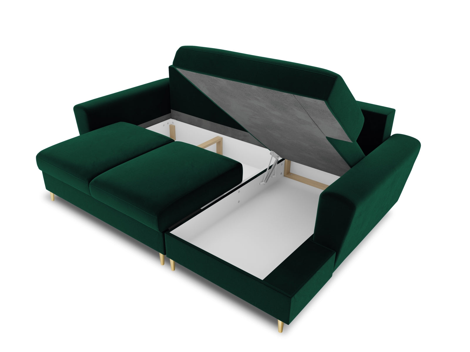 Stylisches Kyoto Ecksofa rechts mit Schlafoption und Stauraum, 4-Sitzer in trendigem Bottle Green für entspannte Stunden.