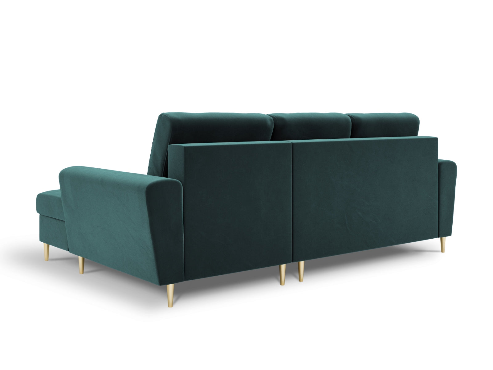 Kyoto Velour Ecksofa rechts mit Schlaffunktion und Stauraumbox 4 Sitzer 145cm in Petrol präsentiert im Onlineshop von KAQTU Design AG. Ecksofa rechts ist von Cosmopolitan Design