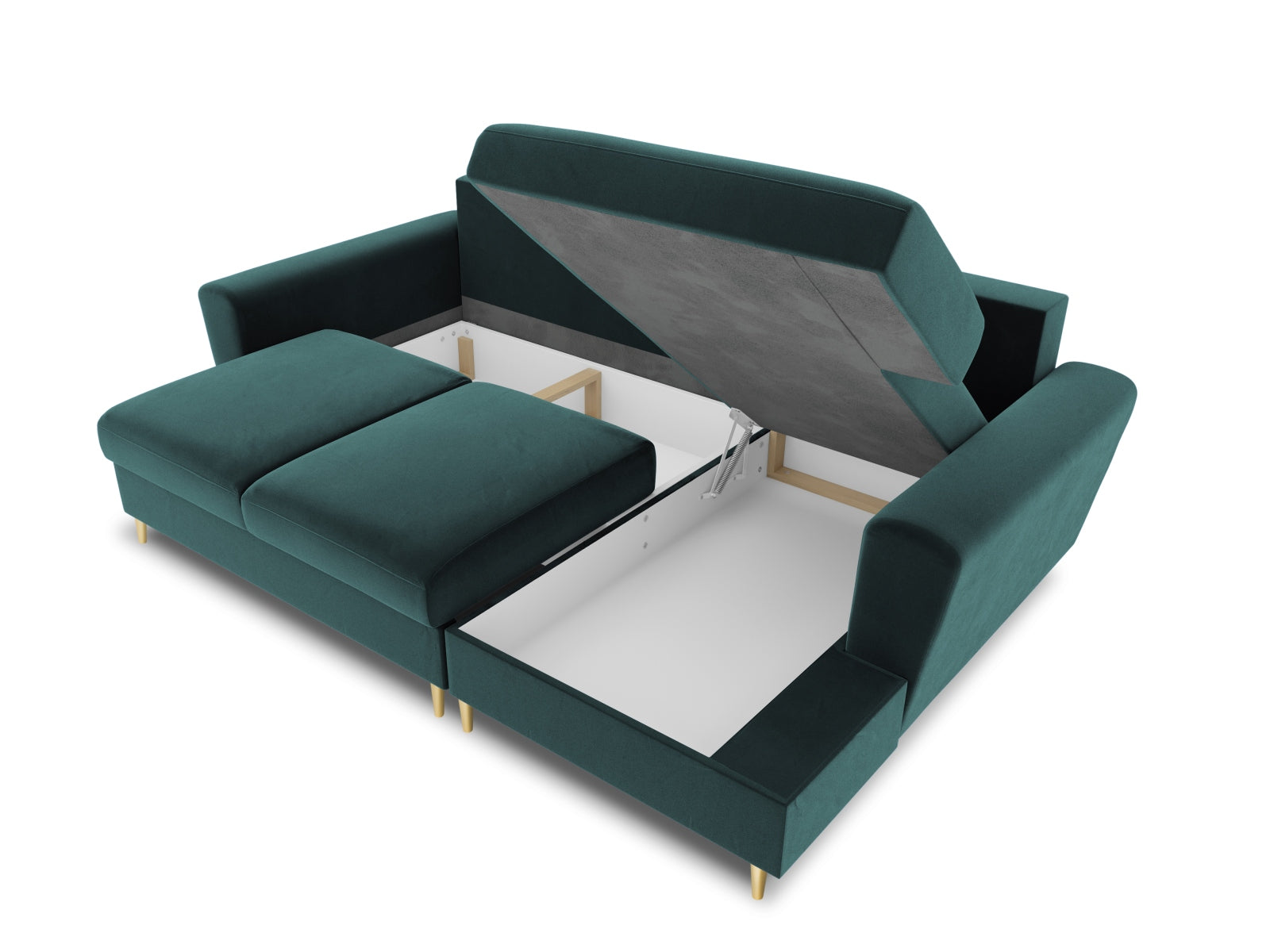Elegantes Kyoto Ecksofa rechts in Petrol-Riviera, 4-Sitzer mit praktischer Schlaffunktion und Stauraum für stilvolle Wohnräume.