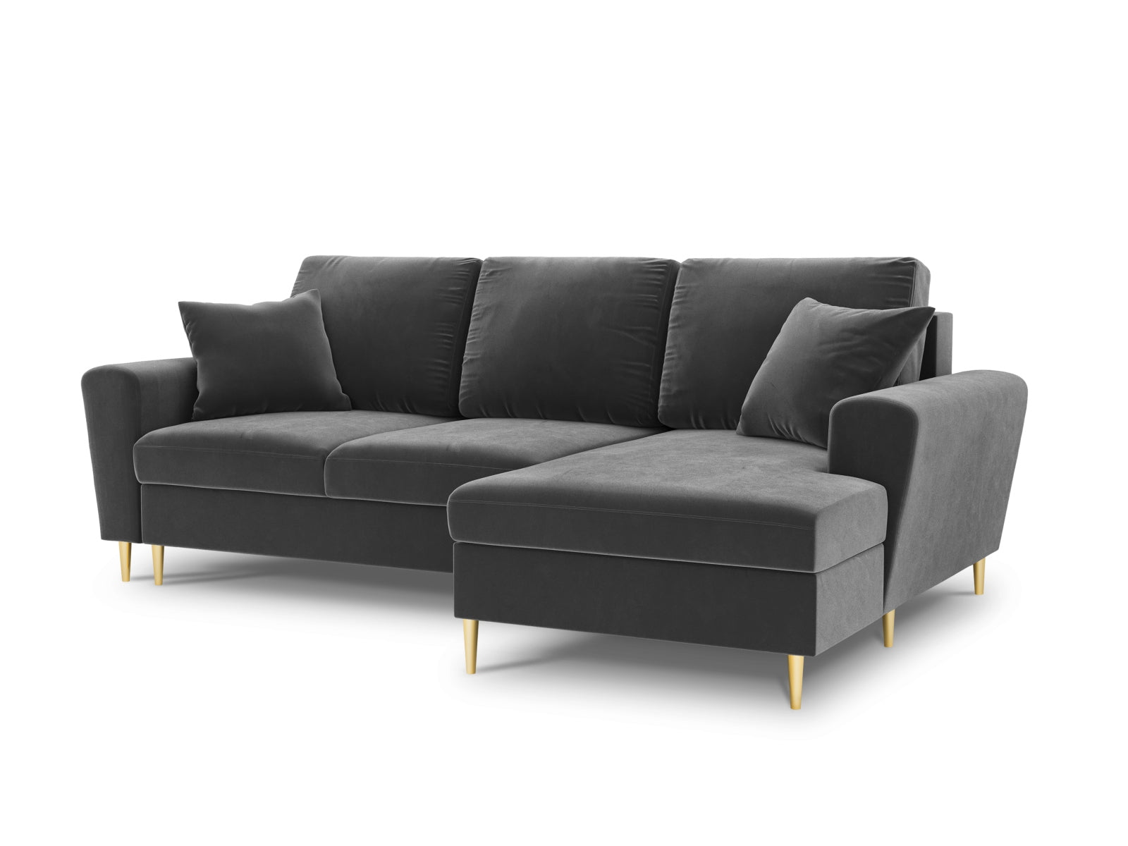 Kyoto Velour Ecksofa rechts mit Schlaffunktion und Stauraumbox 4 Sitzer 145cm in Light Grey-Riviera präsentiert im Onlineshop von KAQTU Design AG. Bettsofa rechts ist von Cosmopolitan Design